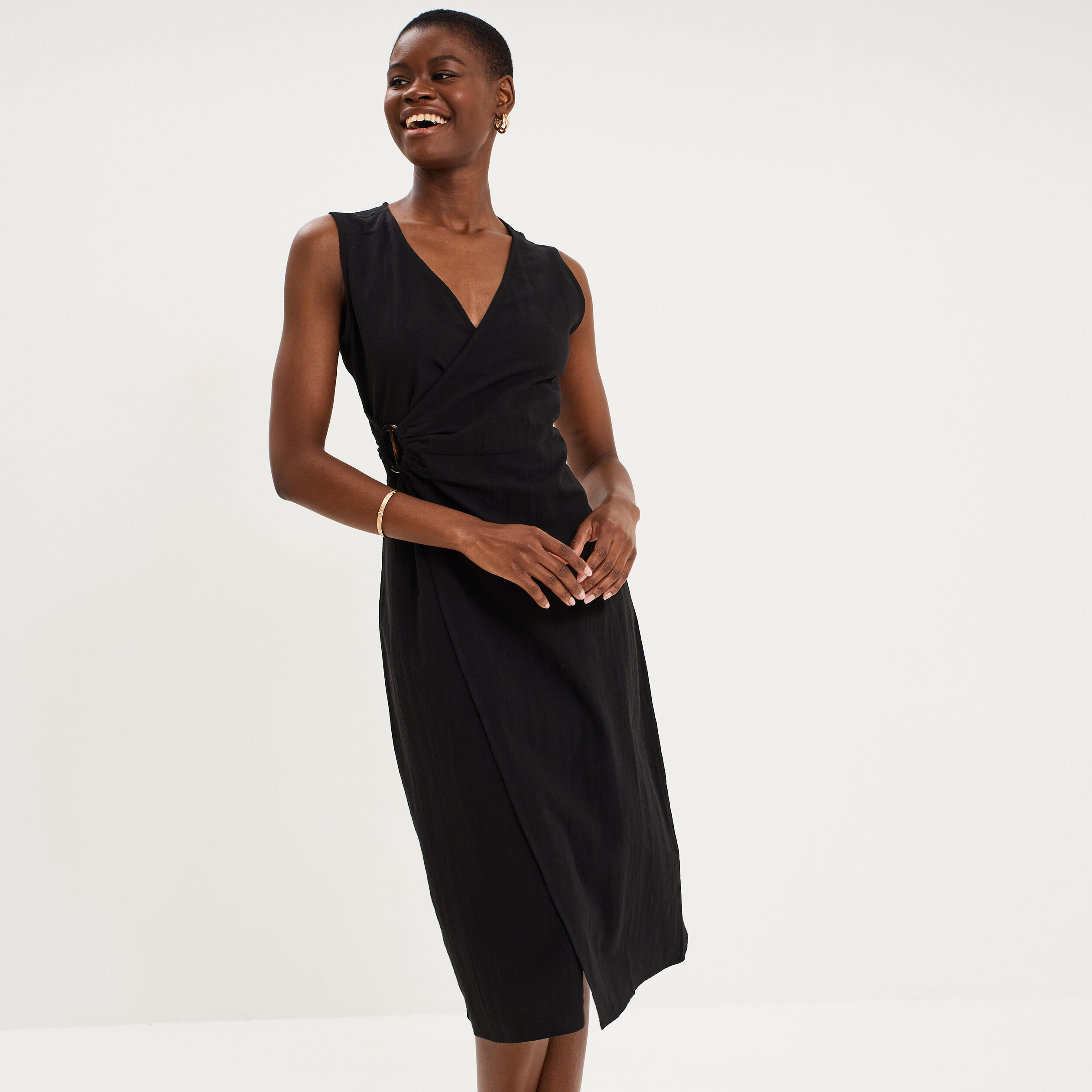 Robe droite longueur genou coton noir femme