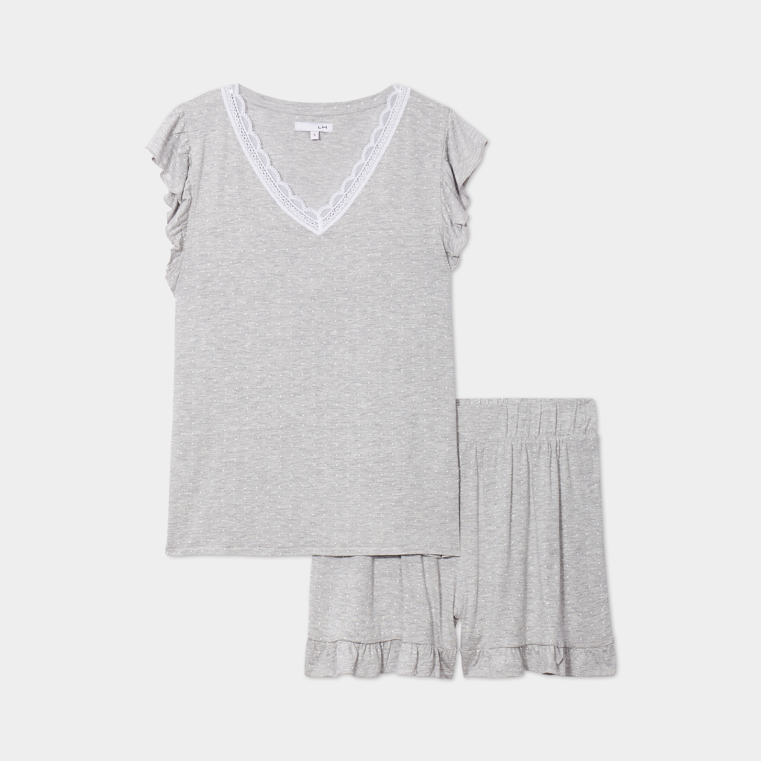 ensemble pyjama short a volants 2 pieces gris femme Ensemble pyjama short à volants 2 pièces gris femme