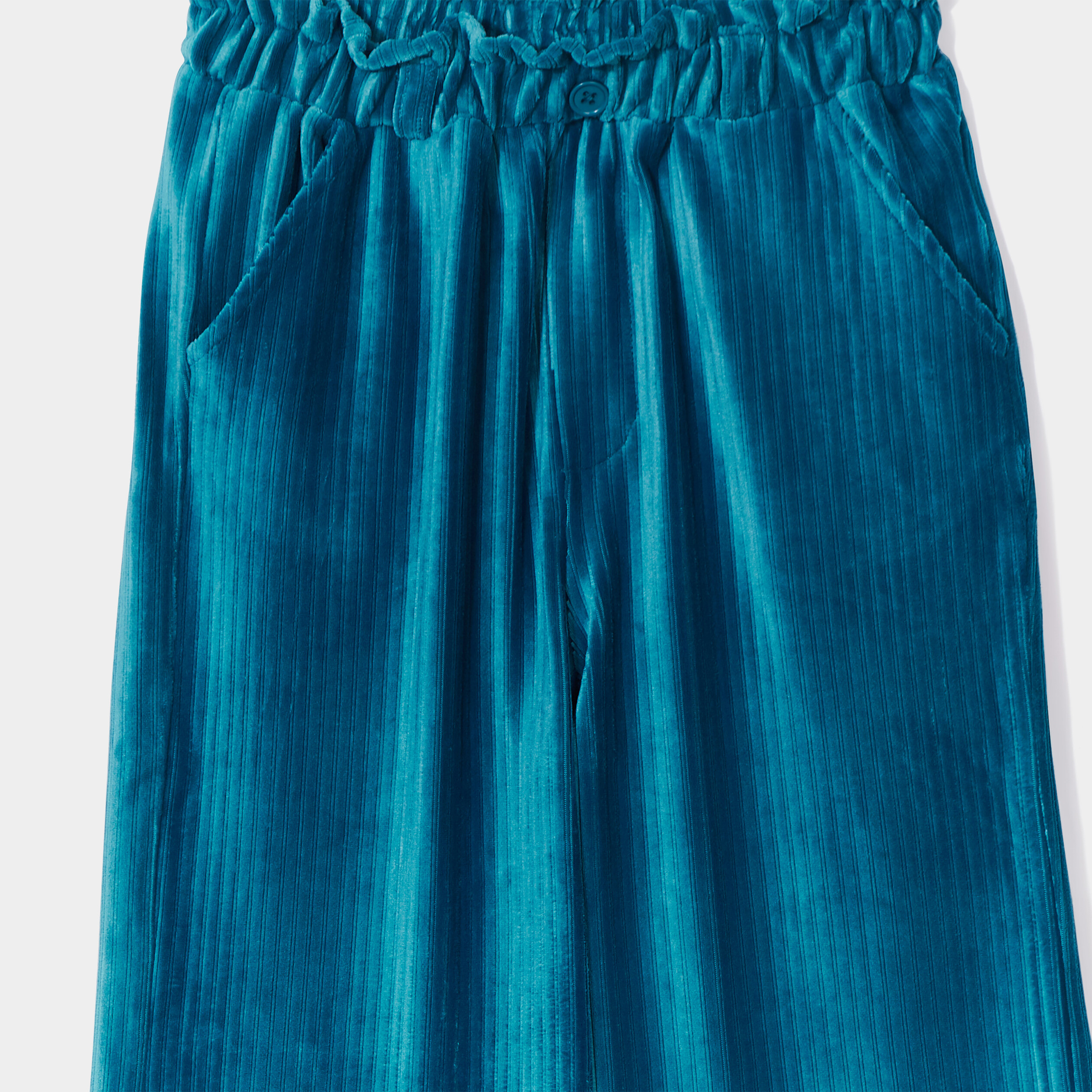 Pantalon large velours satin vert canard fille