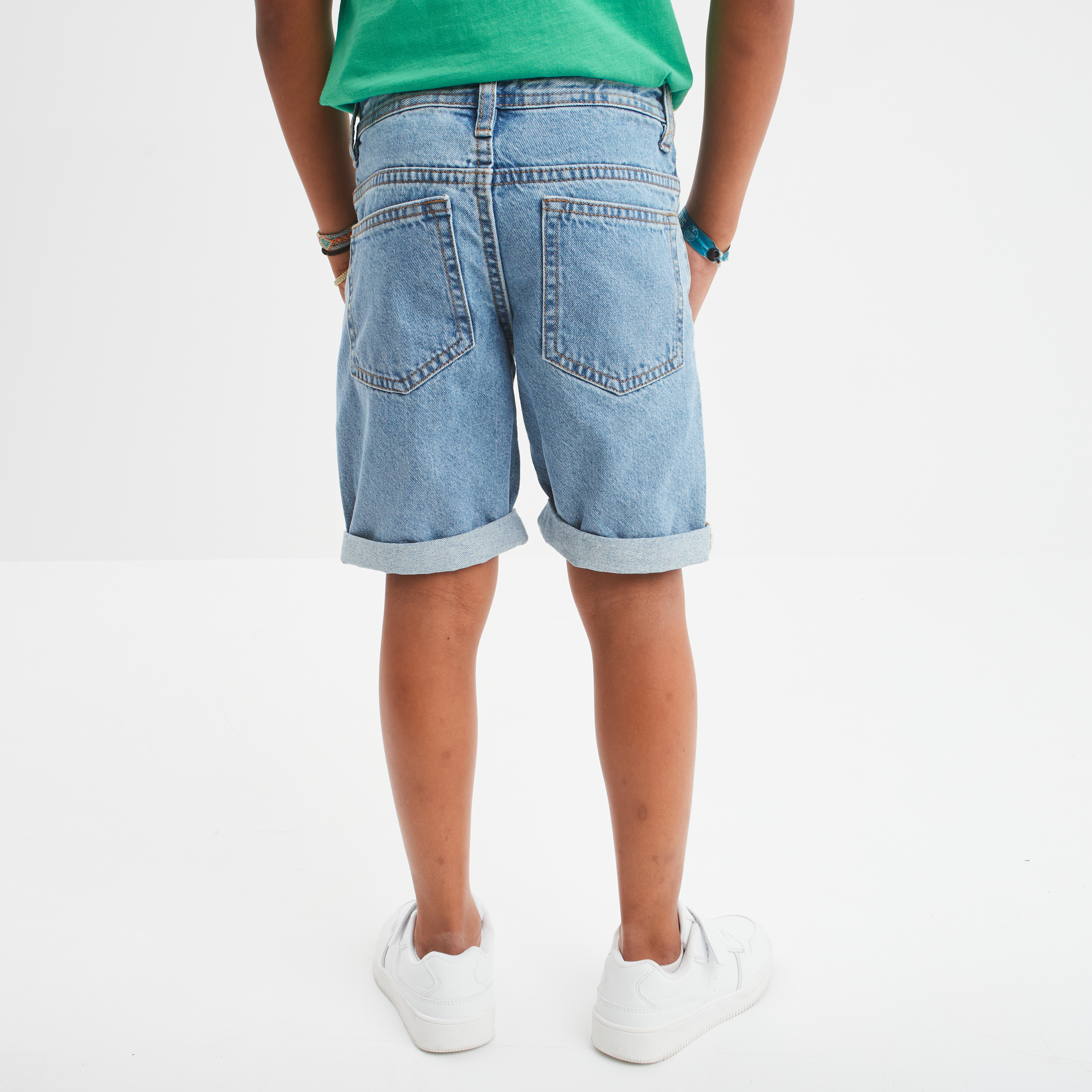 Bermuda jean straight taille &eacute;lastique denim triple stone gar&ccedil;on