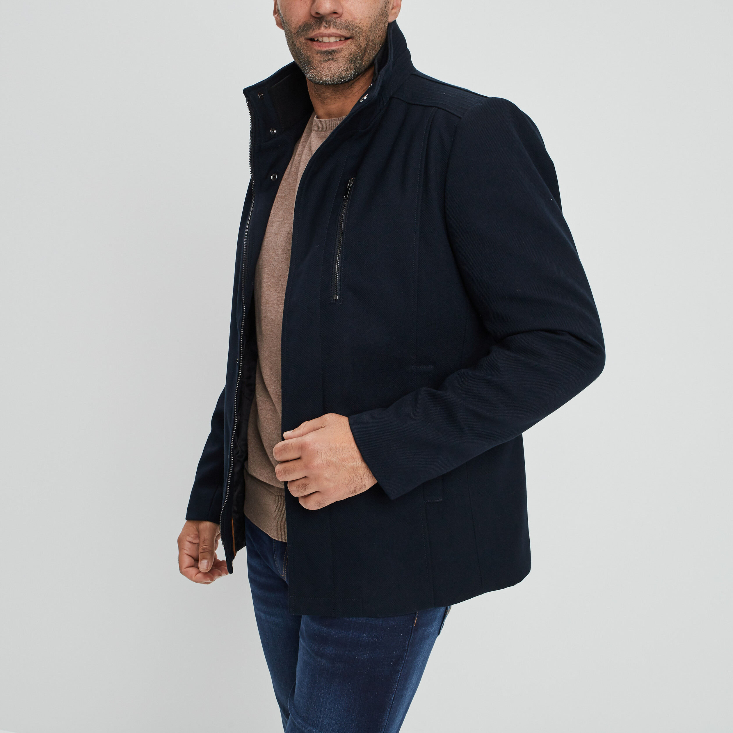 Veste droite courte zipp e bleu marine homme La Halle