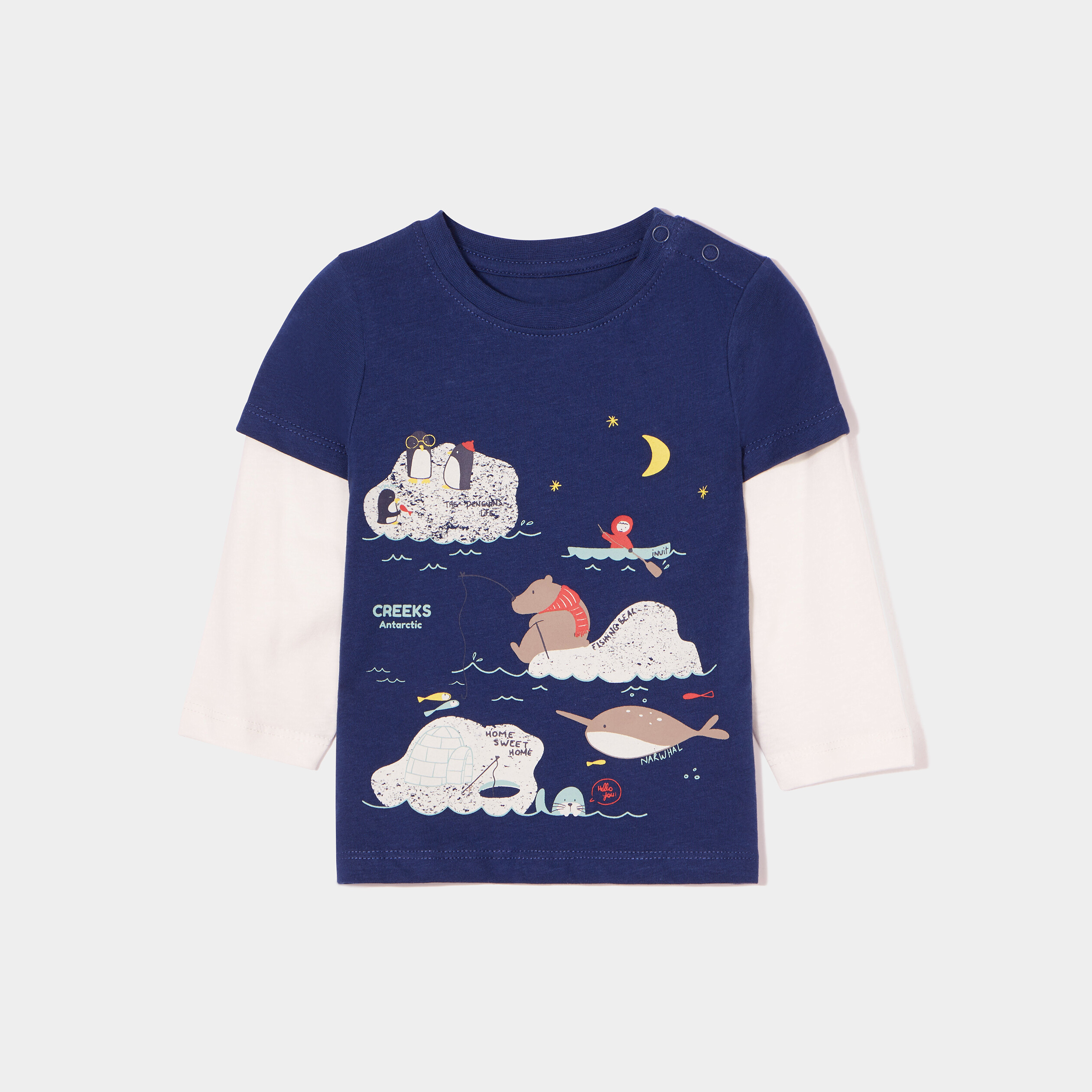 t shirt boutonne manches longues creeks bleu marine bebeg T-shirt boutonné manches longues Creeks bleu marine bébé garçon