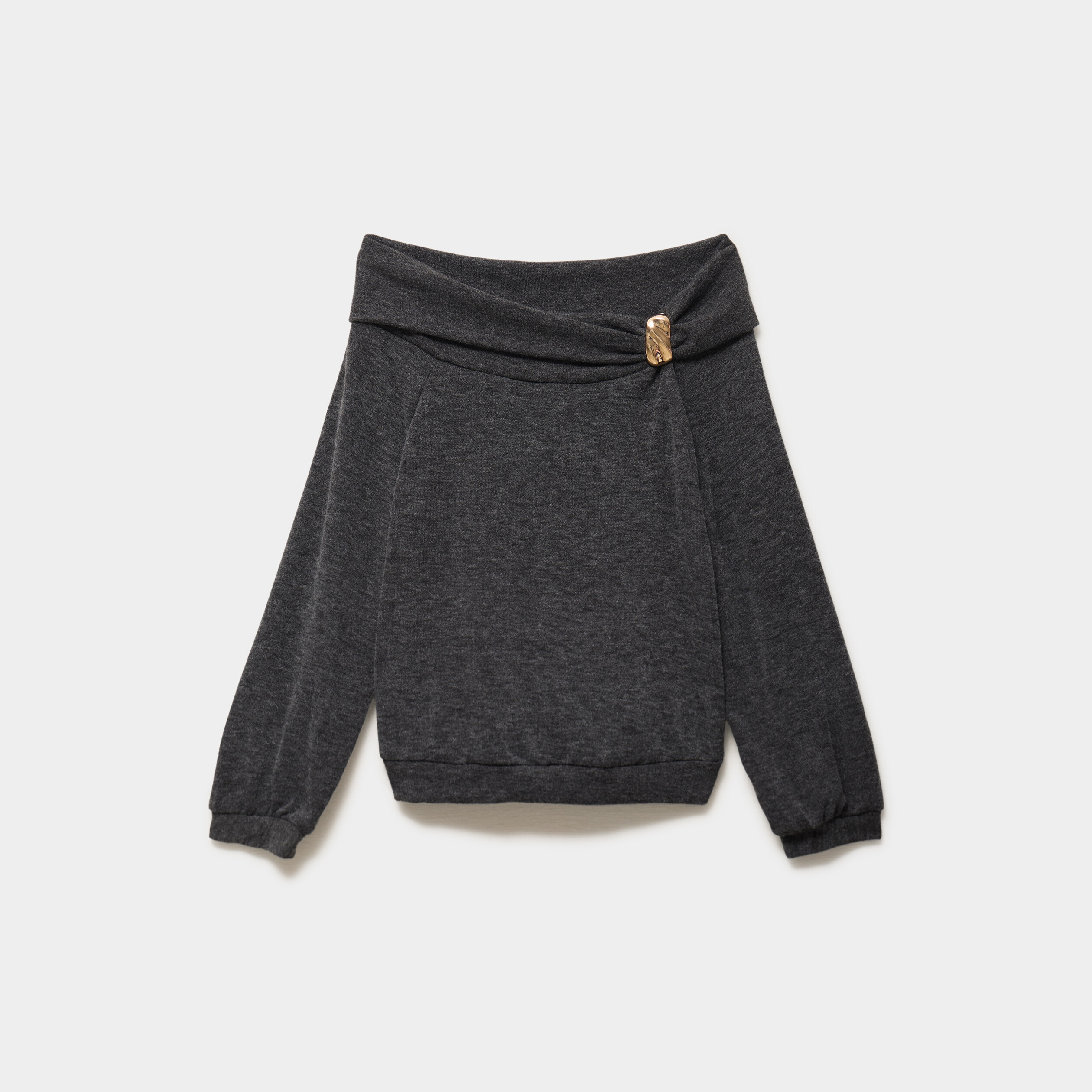Pull encolure bateau manches longues gris femme