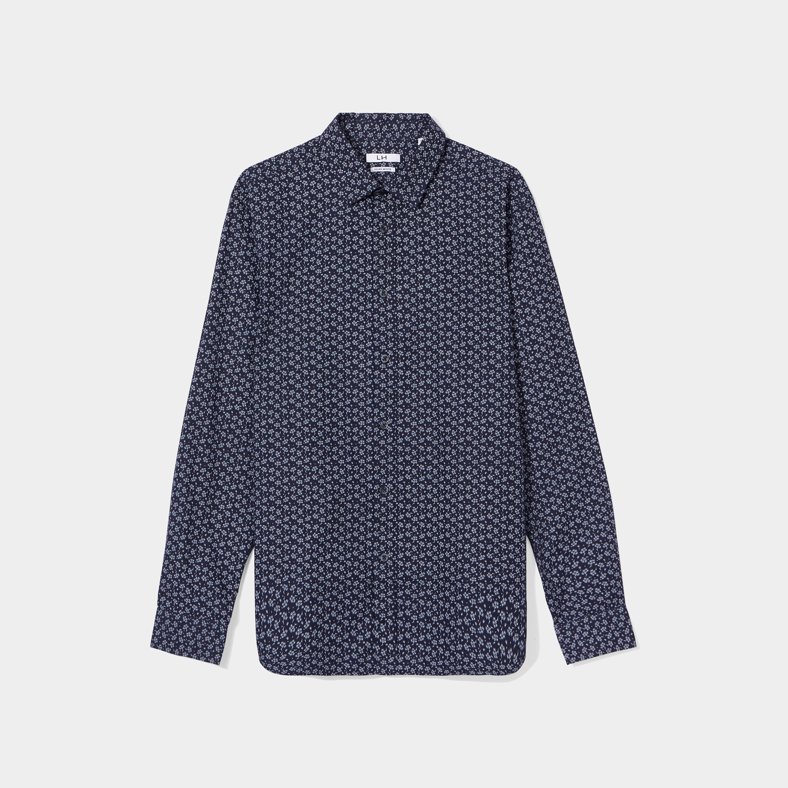 Chemise droite imprim&eacute;e manches longues bleu marine homme