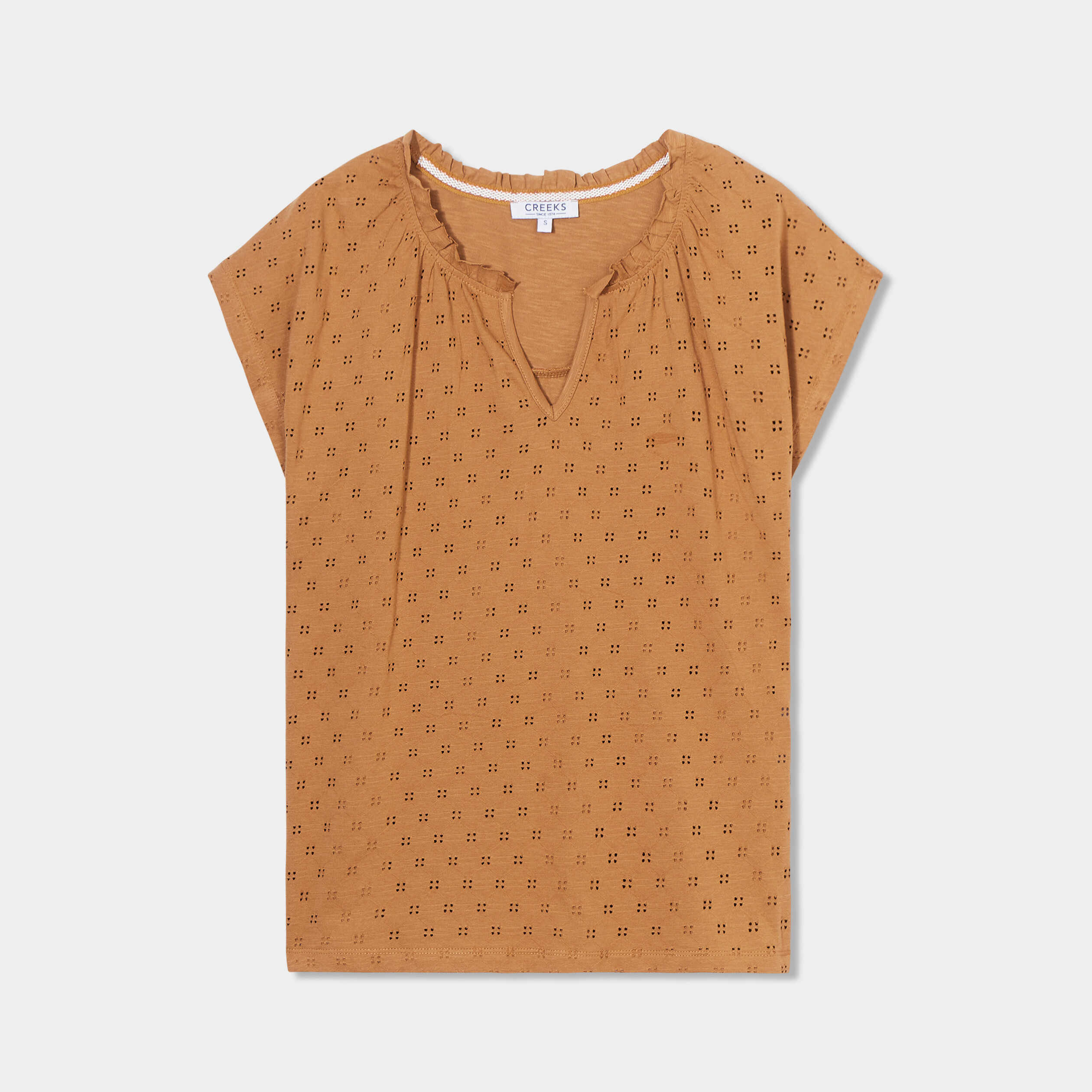 t shirt ajoure col tunisien creeks camel femme T-shirt ajouré col tunisien Creeks camel femme