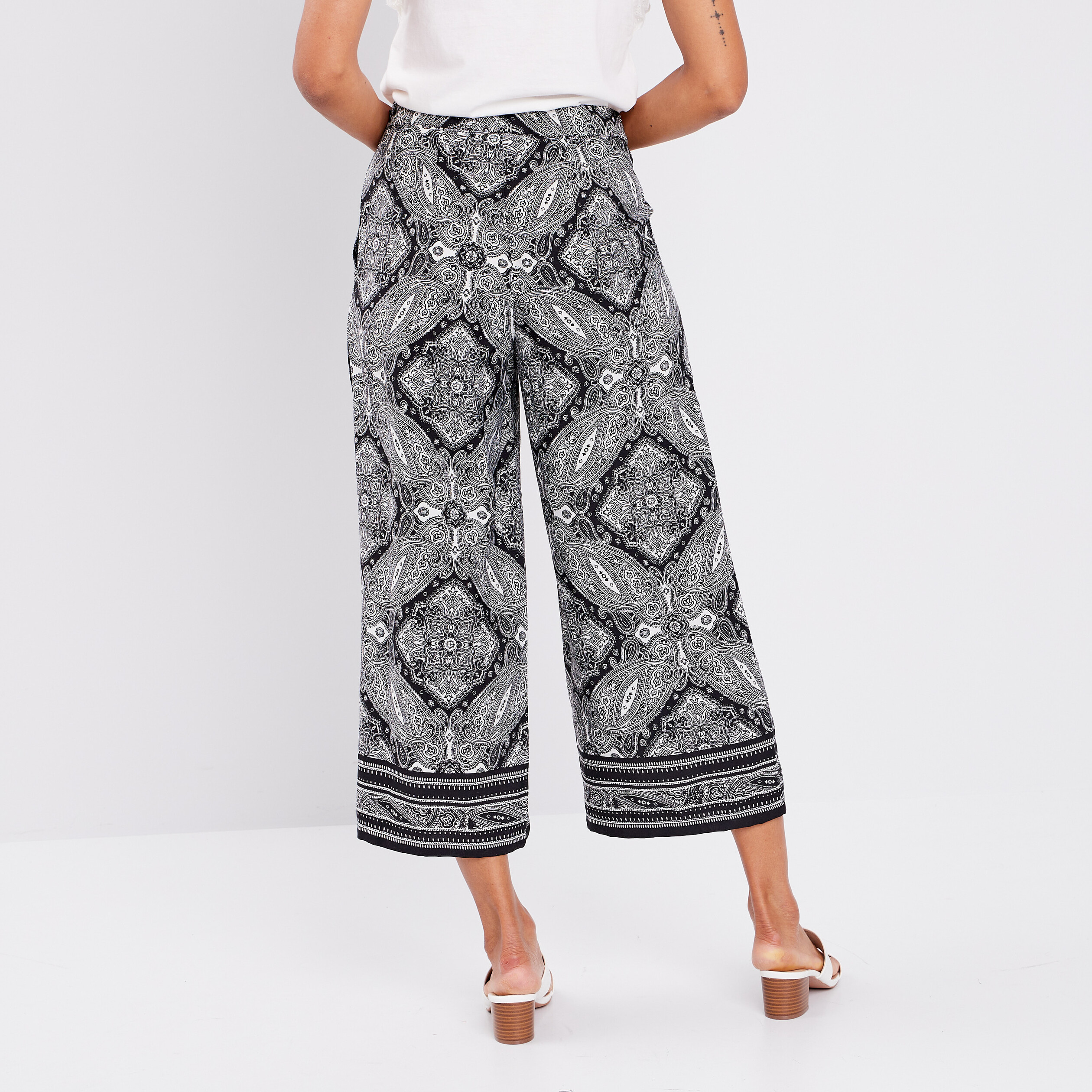 pantalon wide leg fluide 78eme noir femme Pantalon wide leg fluide 7/8ème noir femme