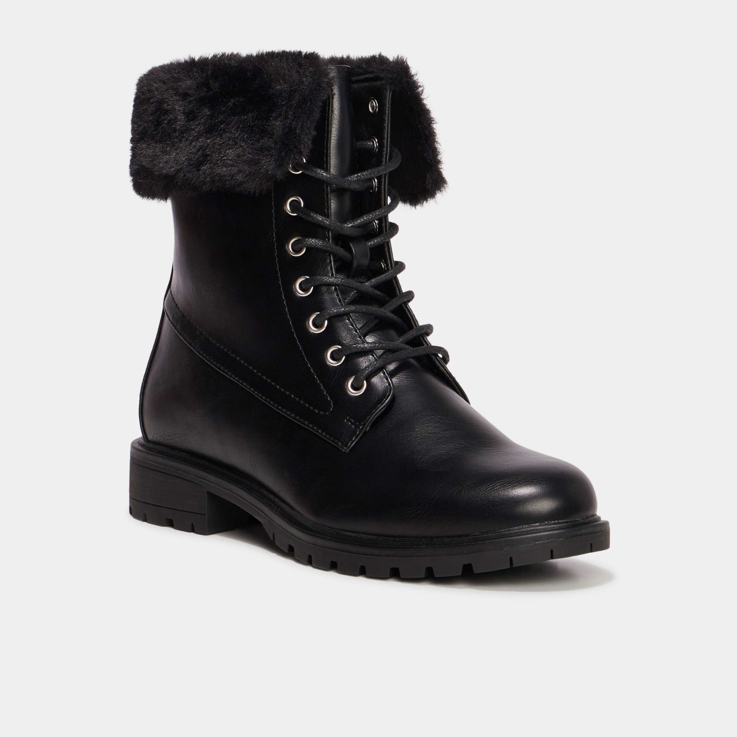 bottines avec bord fausse fourrure noir femme Bottines avec bord fausse fourrure noir femme