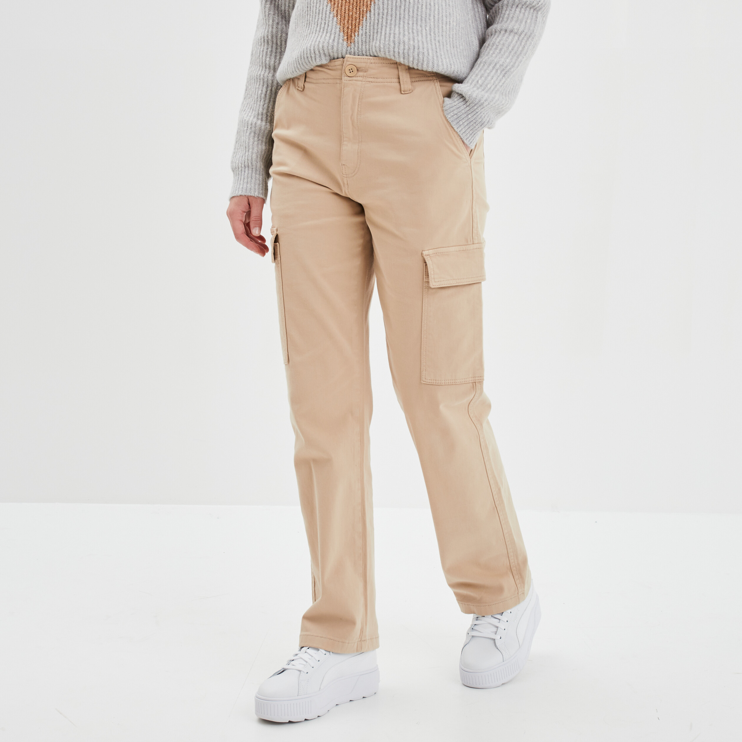pantalon cargo droit sable femme Pantalon cargo droit sable femme