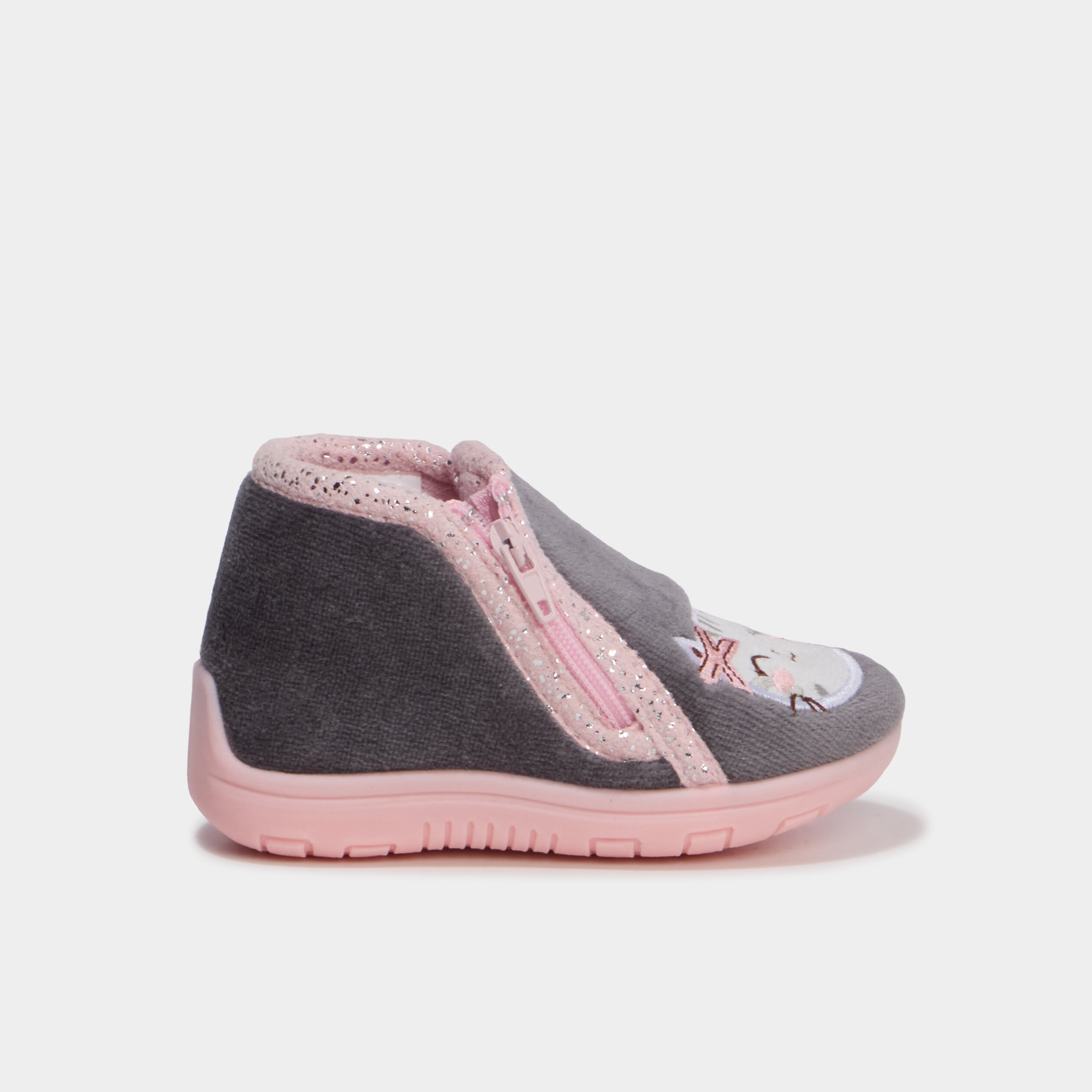 Chaussons botillons effet velours rose b&eacute;b&eacute; fille