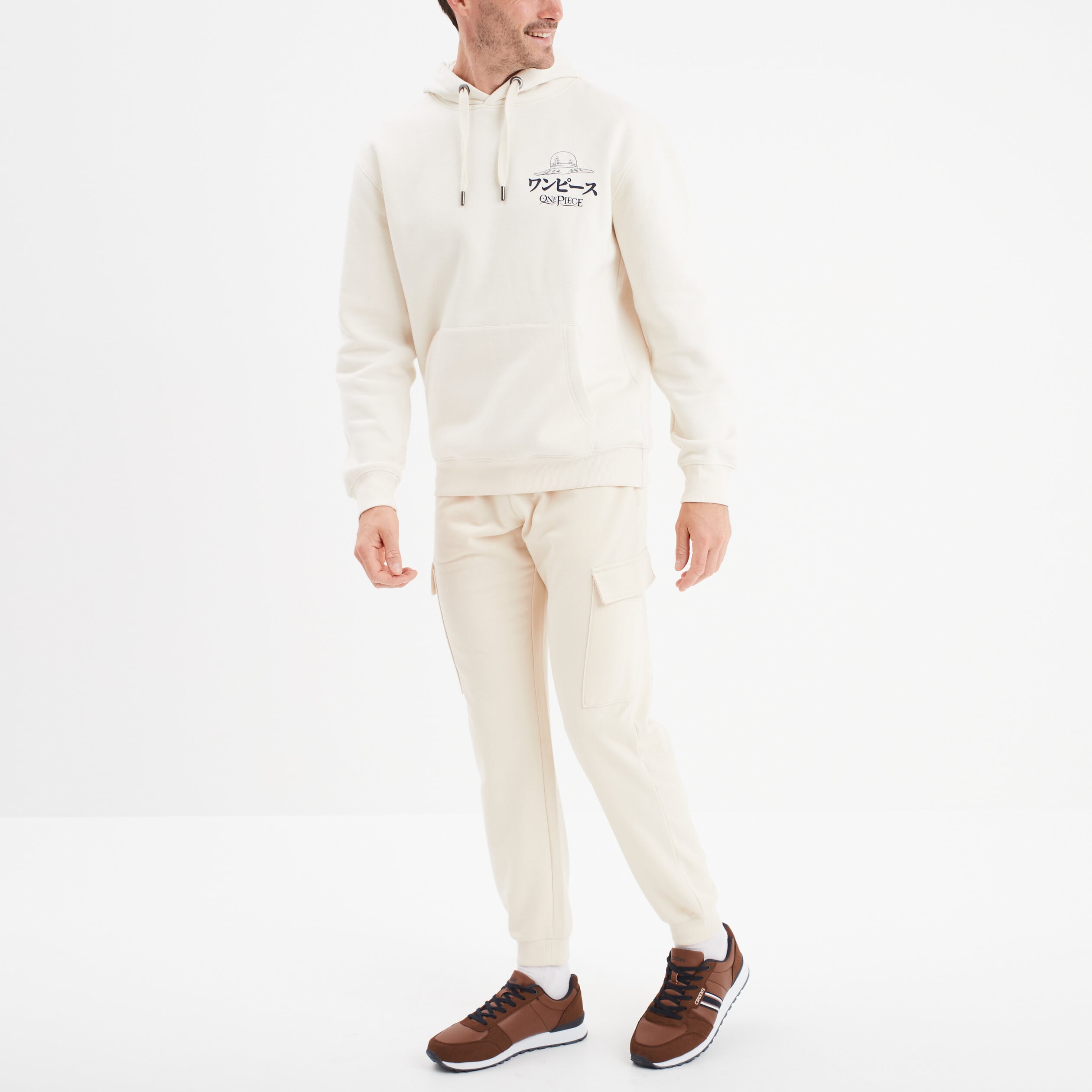 Pantalon jogging cargo molleton ecru homme