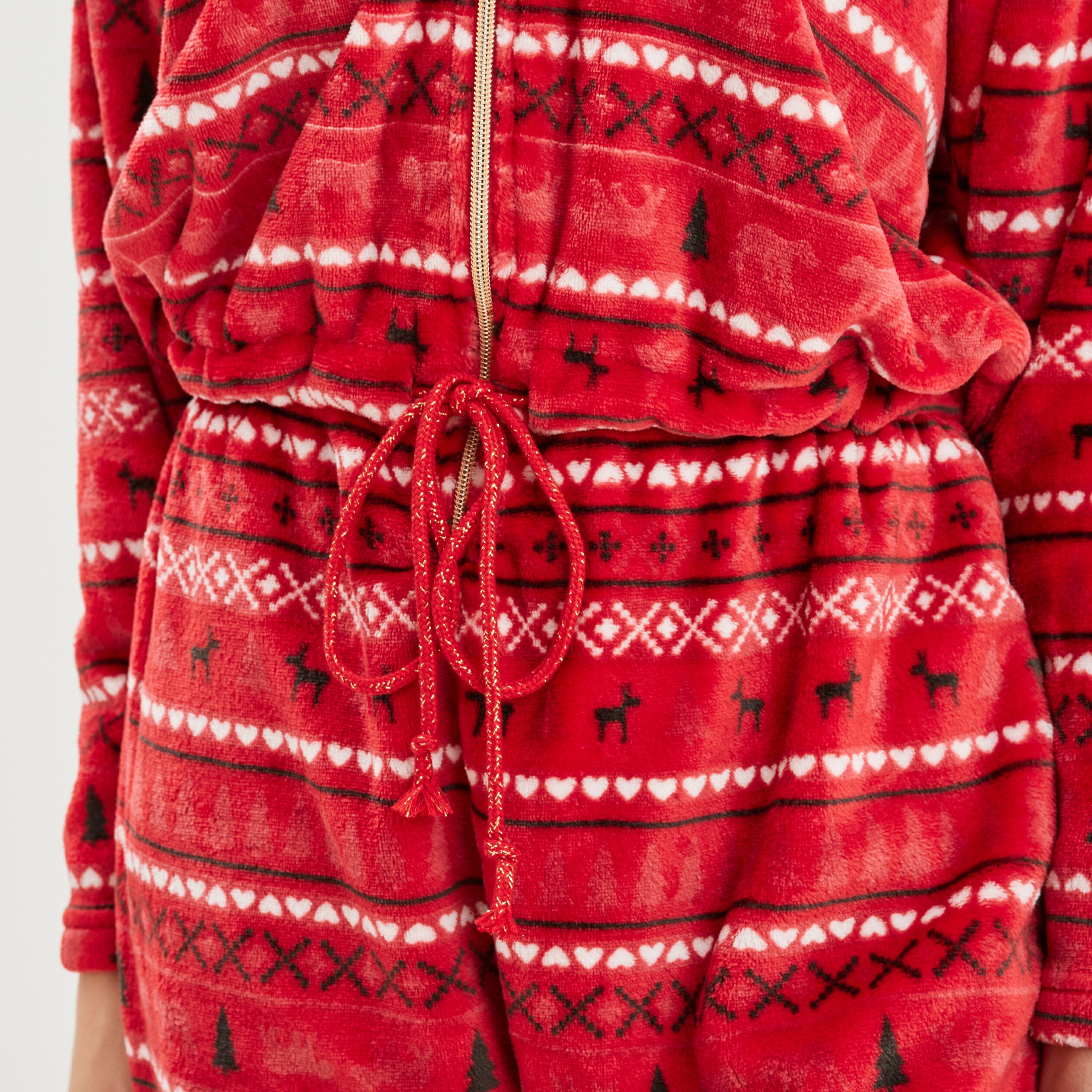 Combinaison pyjama pilou à capuche rouge femme