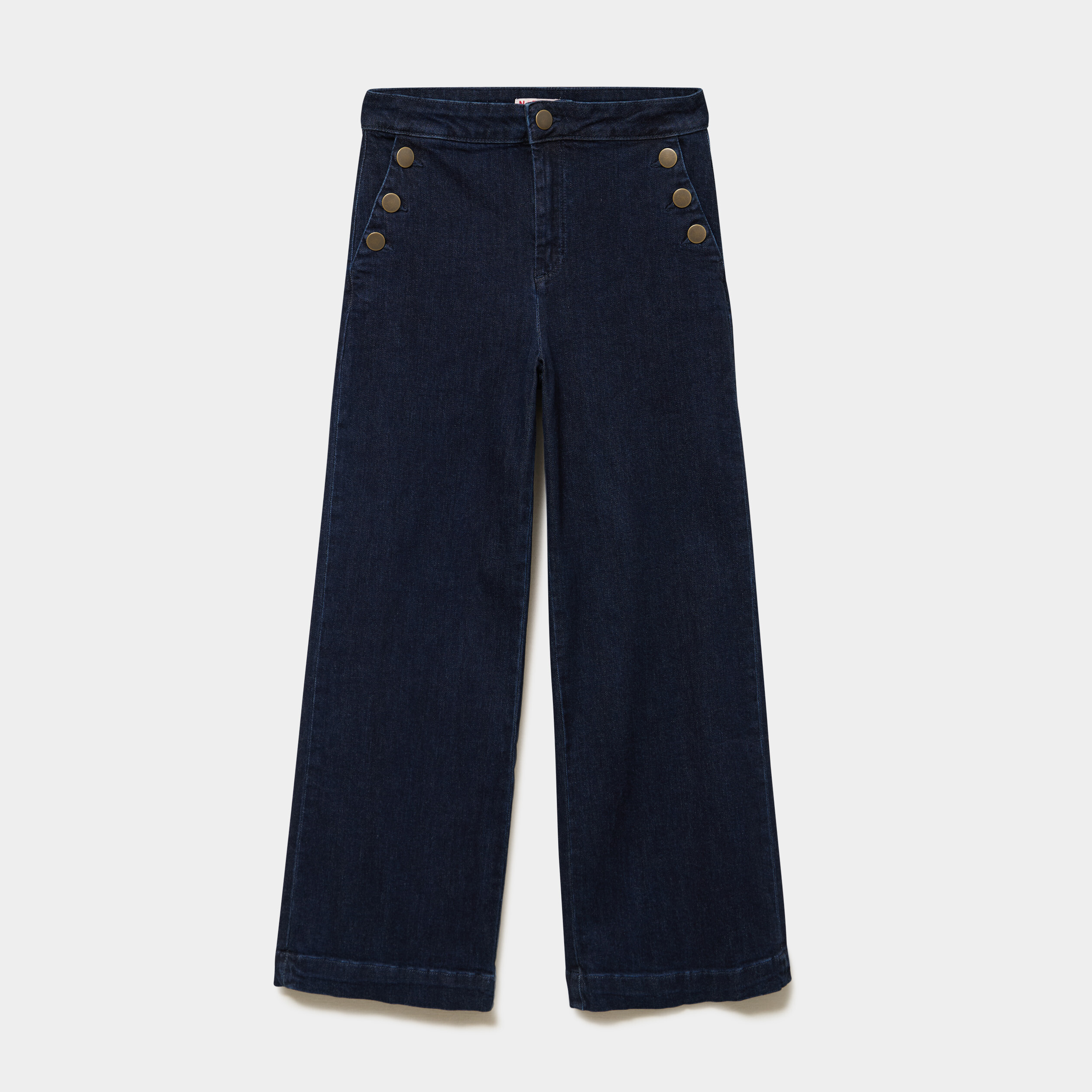 Jean large cropped &agrave; pont taille haute denim brut femme
