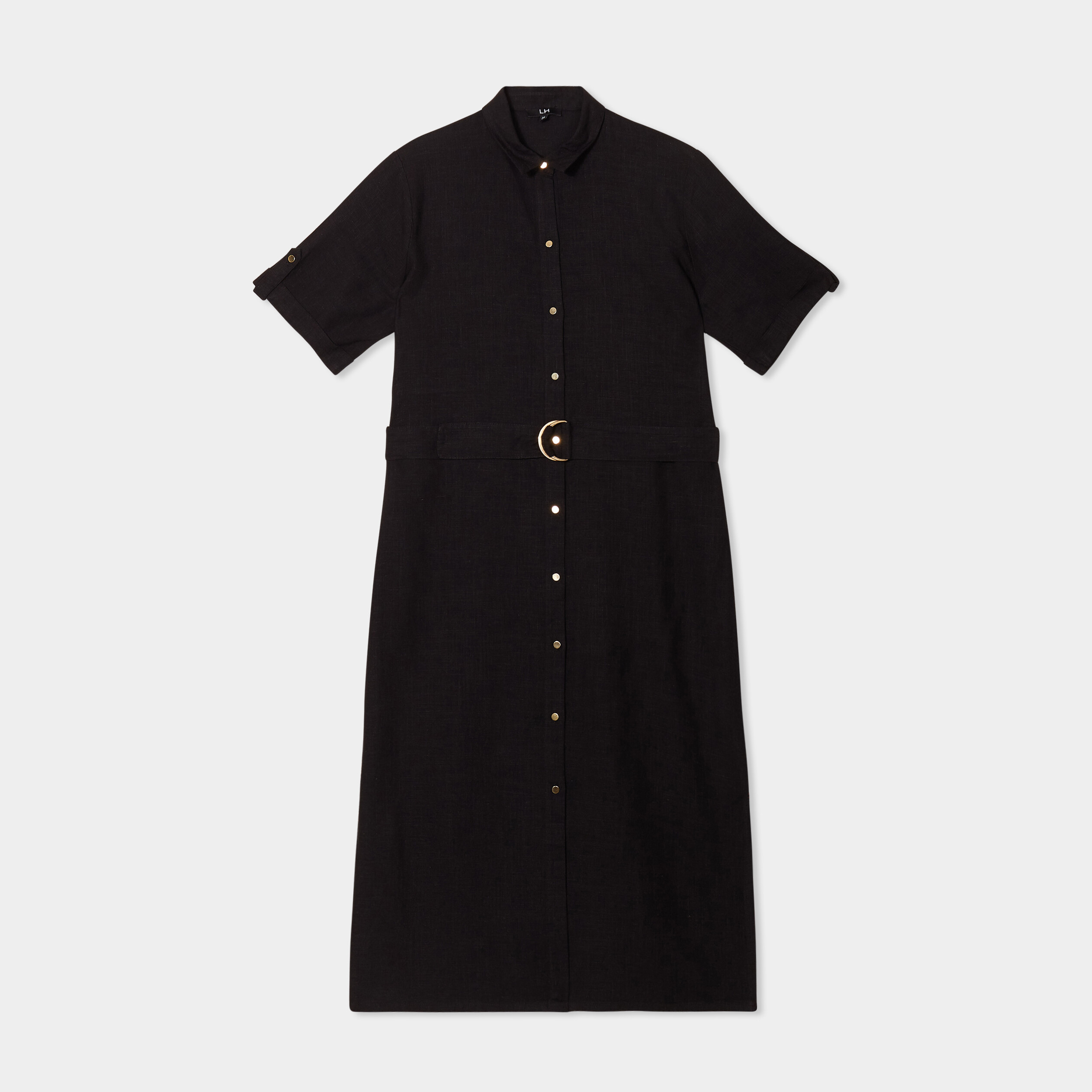robe chemise midi boutonnee ceinturee noir femme Robe chemise midi boutonnée ceinturée noir femme