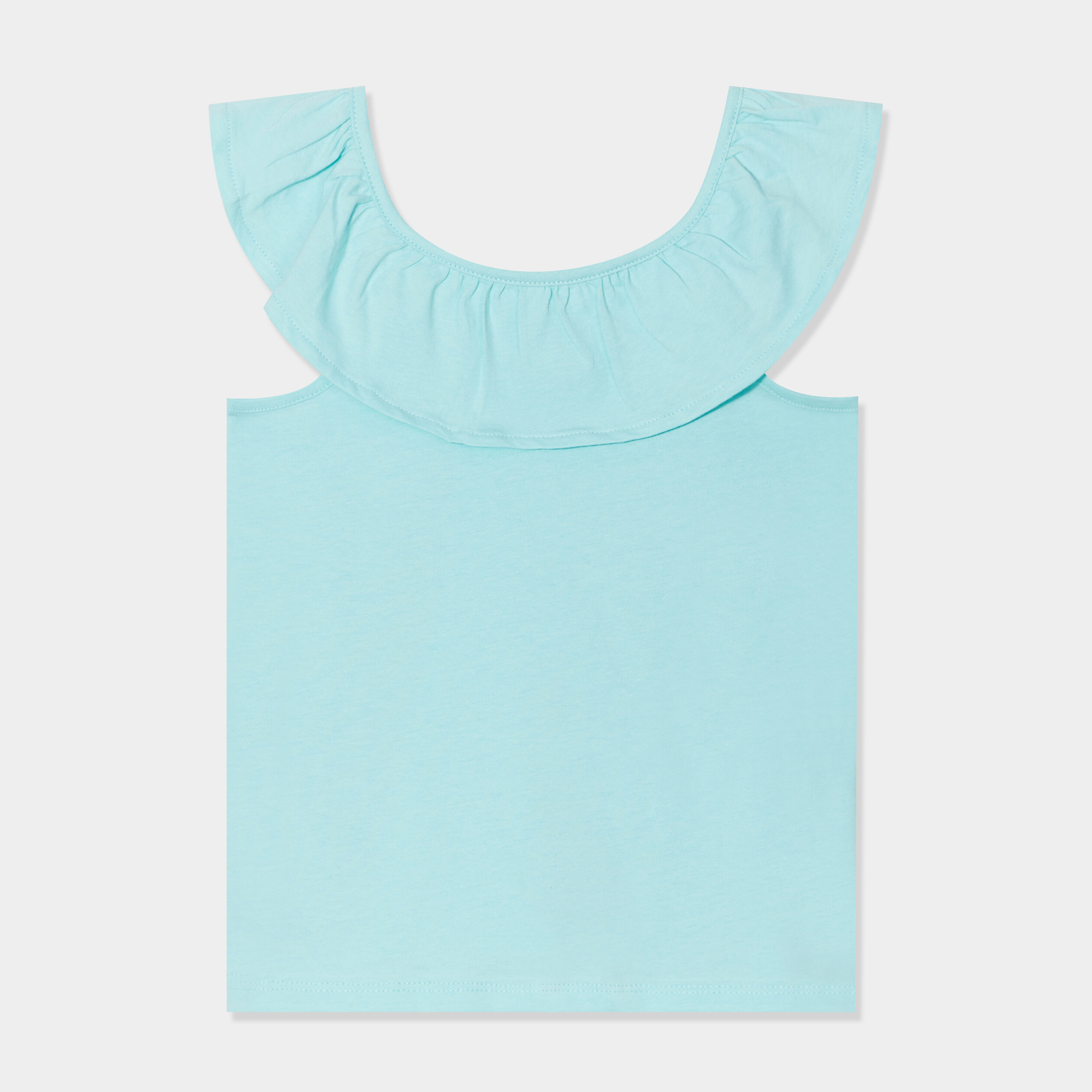 debardeur a volants en coton bleu turquoise fille Débardeur à volants en coton bleu turquoise fille