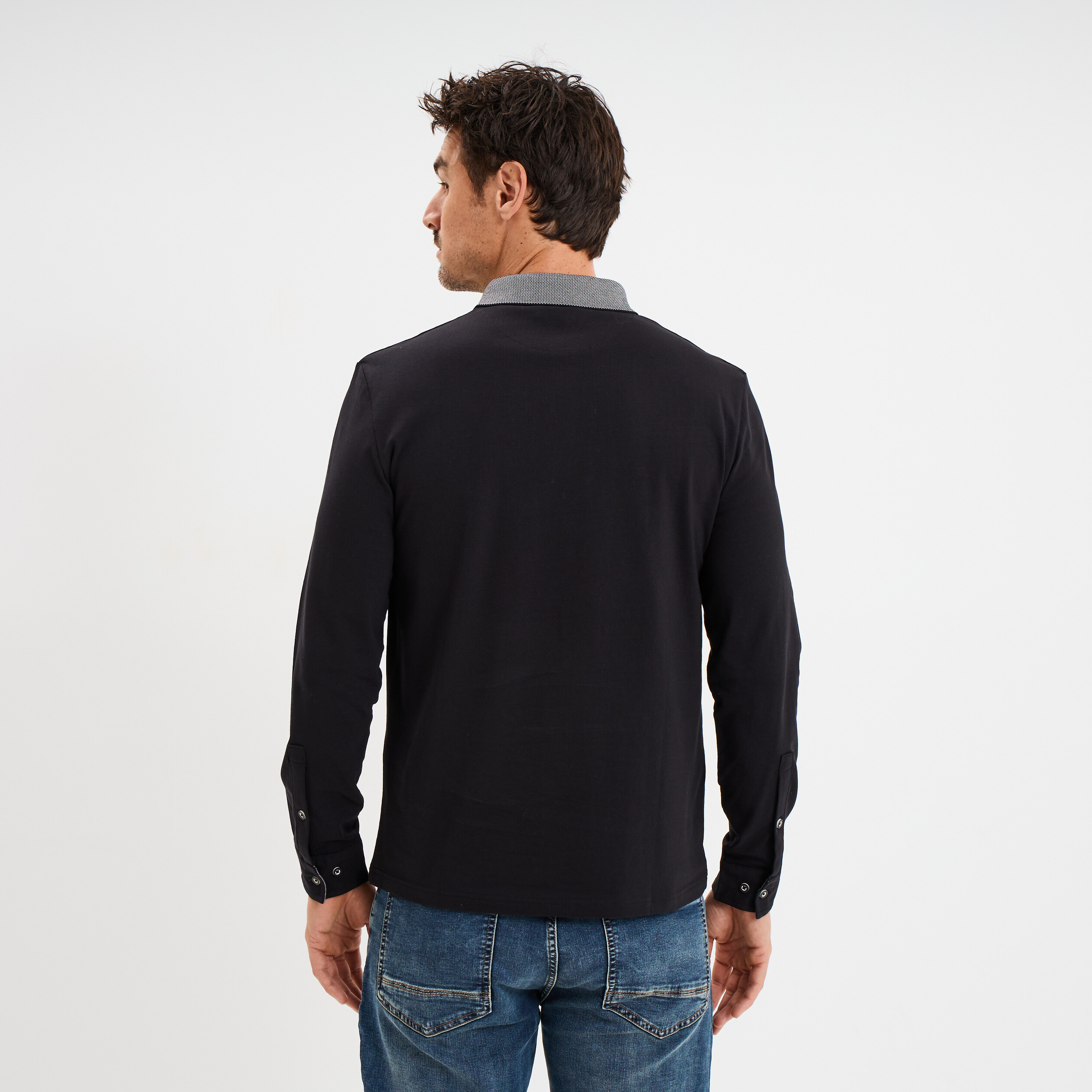 Polo manches longues coton majoritaire noir homme