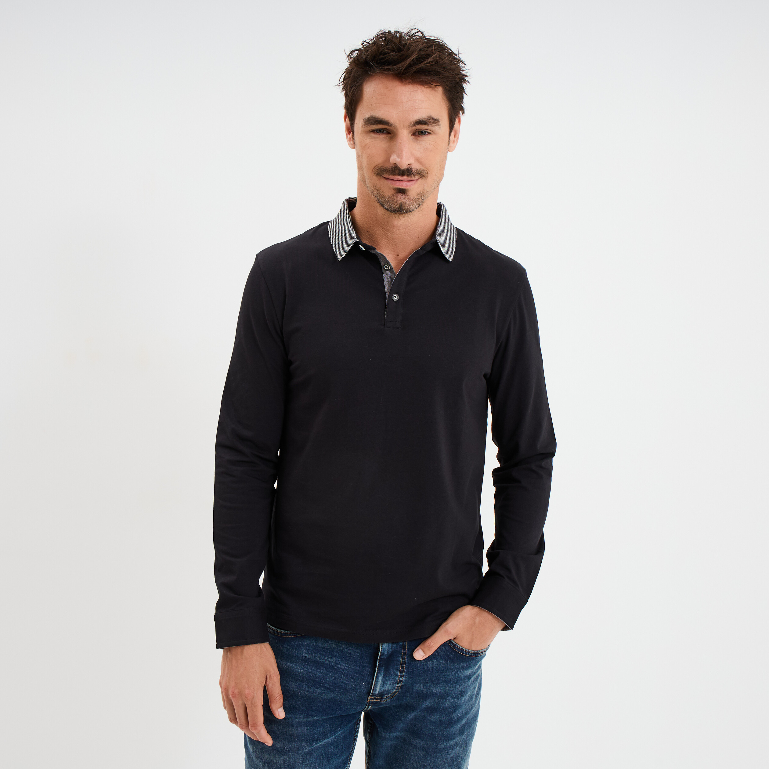 Polo manches longues coton majoritaire noir homme