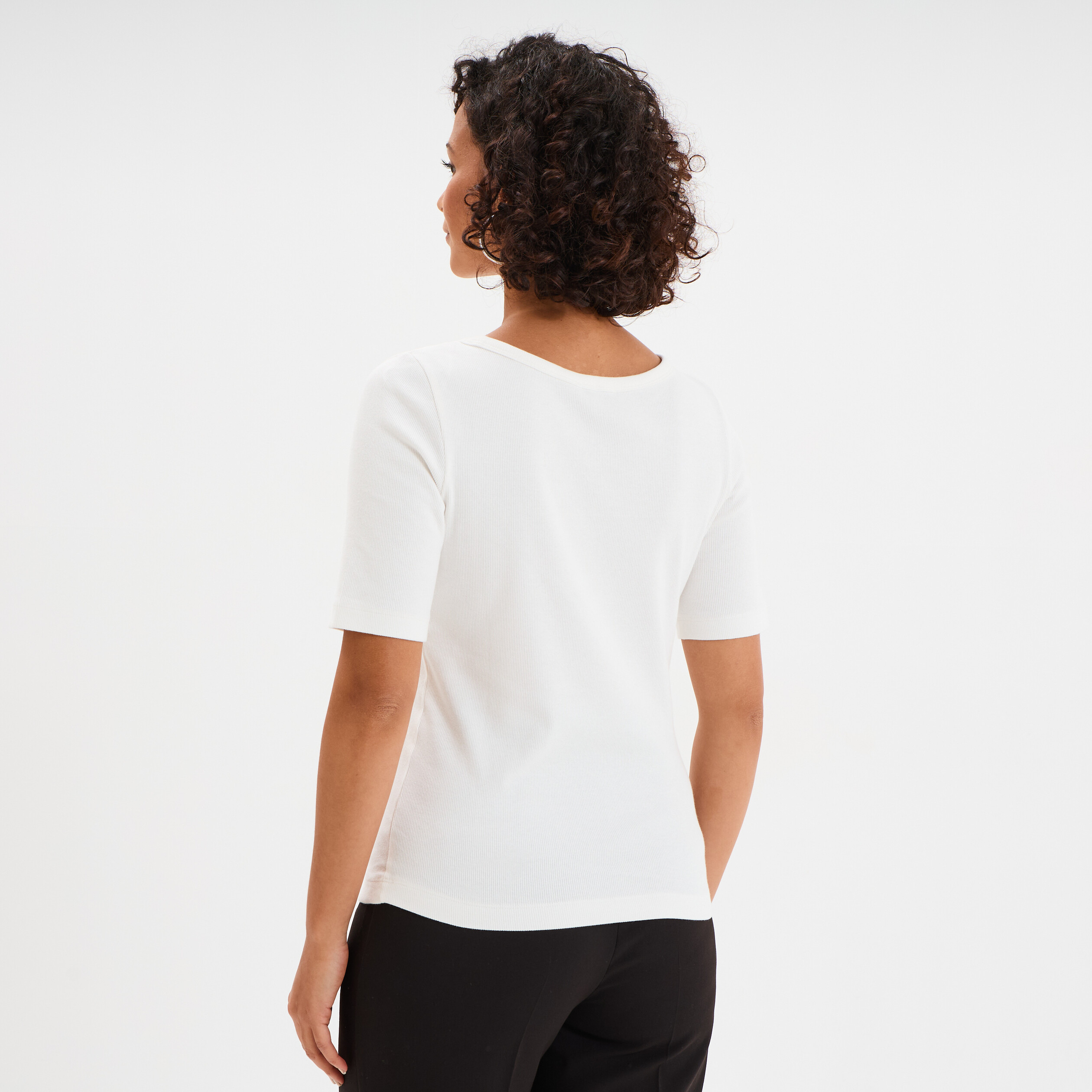 t shirt col rond manches courtes coton blanc femme T-shirt col rond manches courtes coton blanc femme
