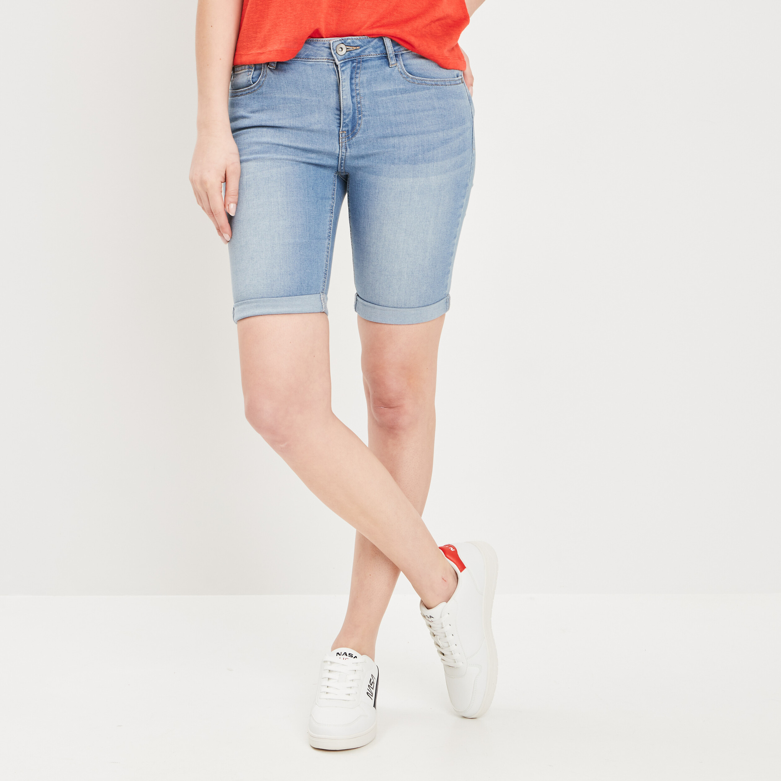 bermuda slim en jean denim double stone femme Bermuda slim en jean denim double stone femme