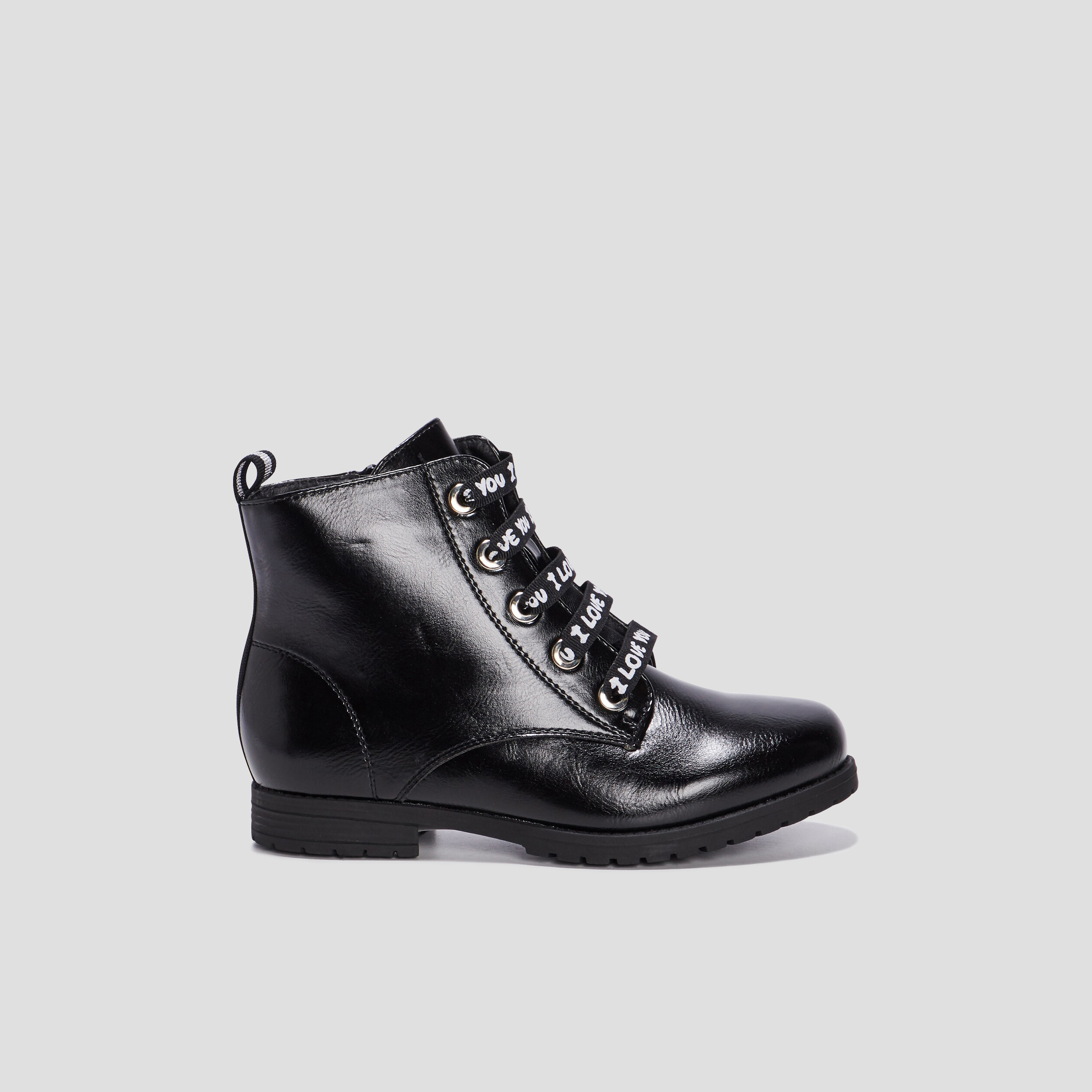 bottines plates zippees a lacets noir fille Bottines plates zippées à lacets noir fille