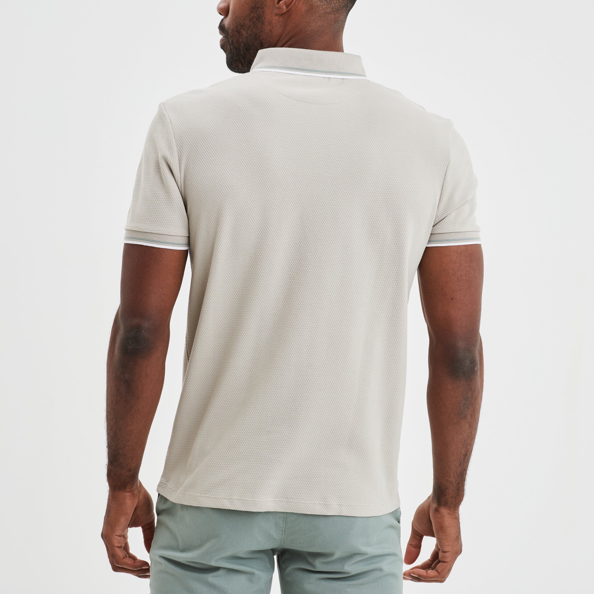 Polo piqu&eacute; manches courtes coton gris clair homme