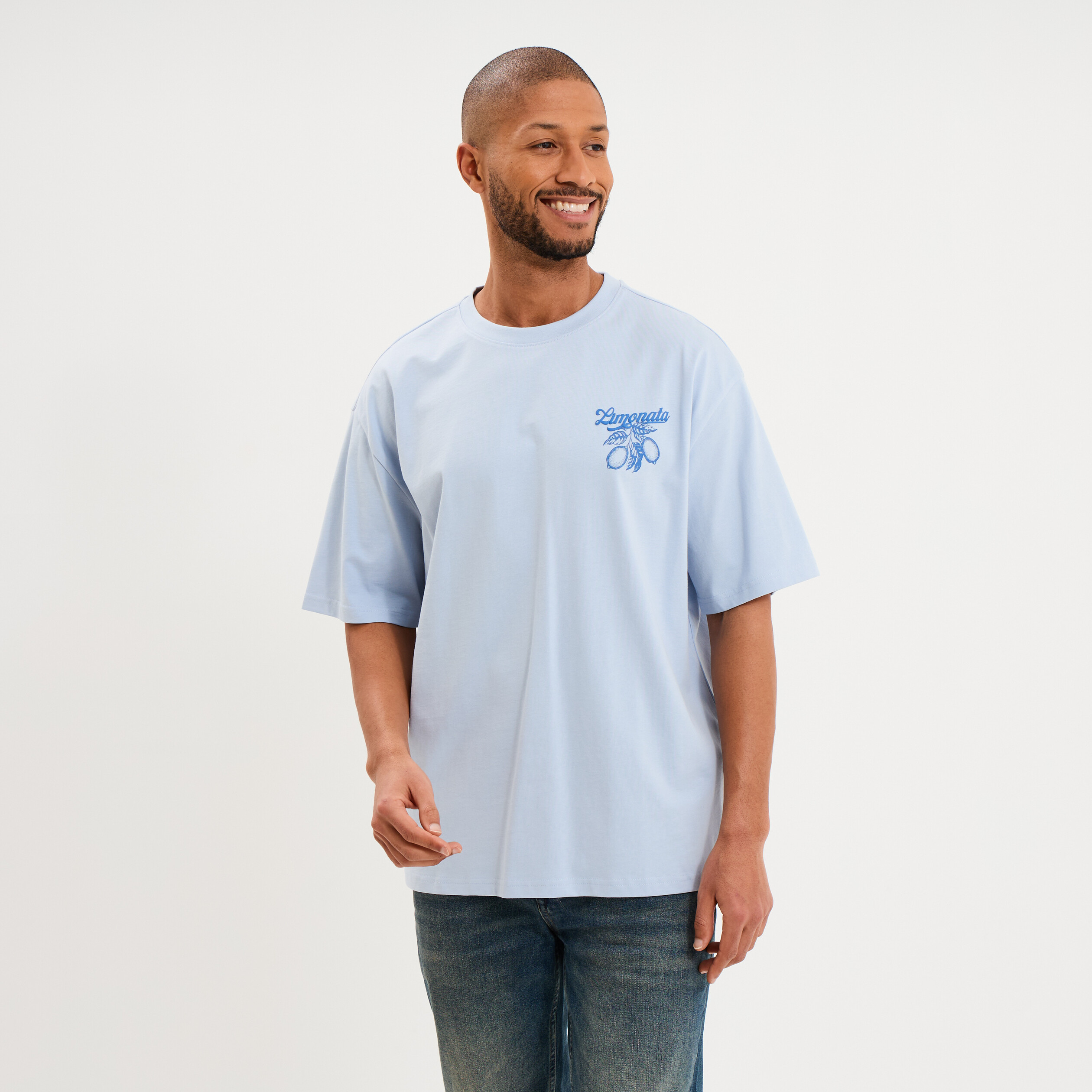 T-shirt coton &eacute;pais manches courtes bleu clair homme