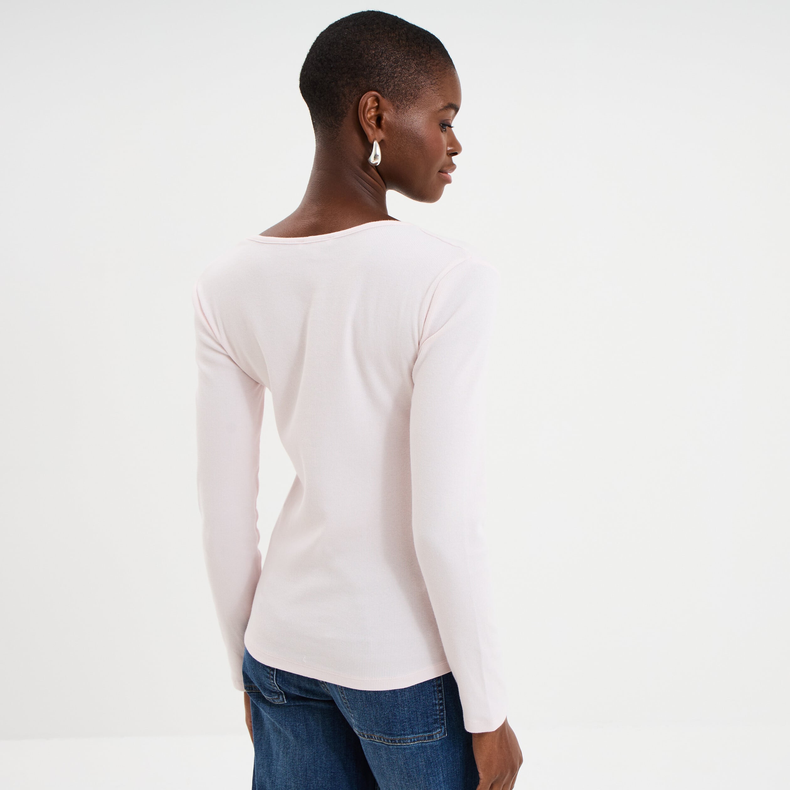 T-shirt coton stretch manches longues rose clair femme