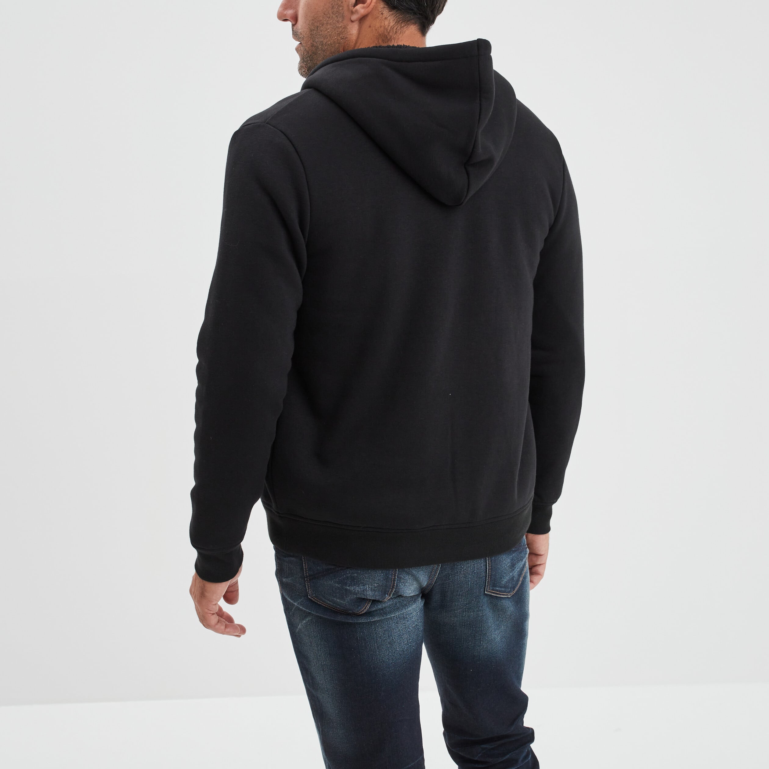 Sweat zipp&eacute; &agrave; capuche molleton doubl&eacute; noir homme