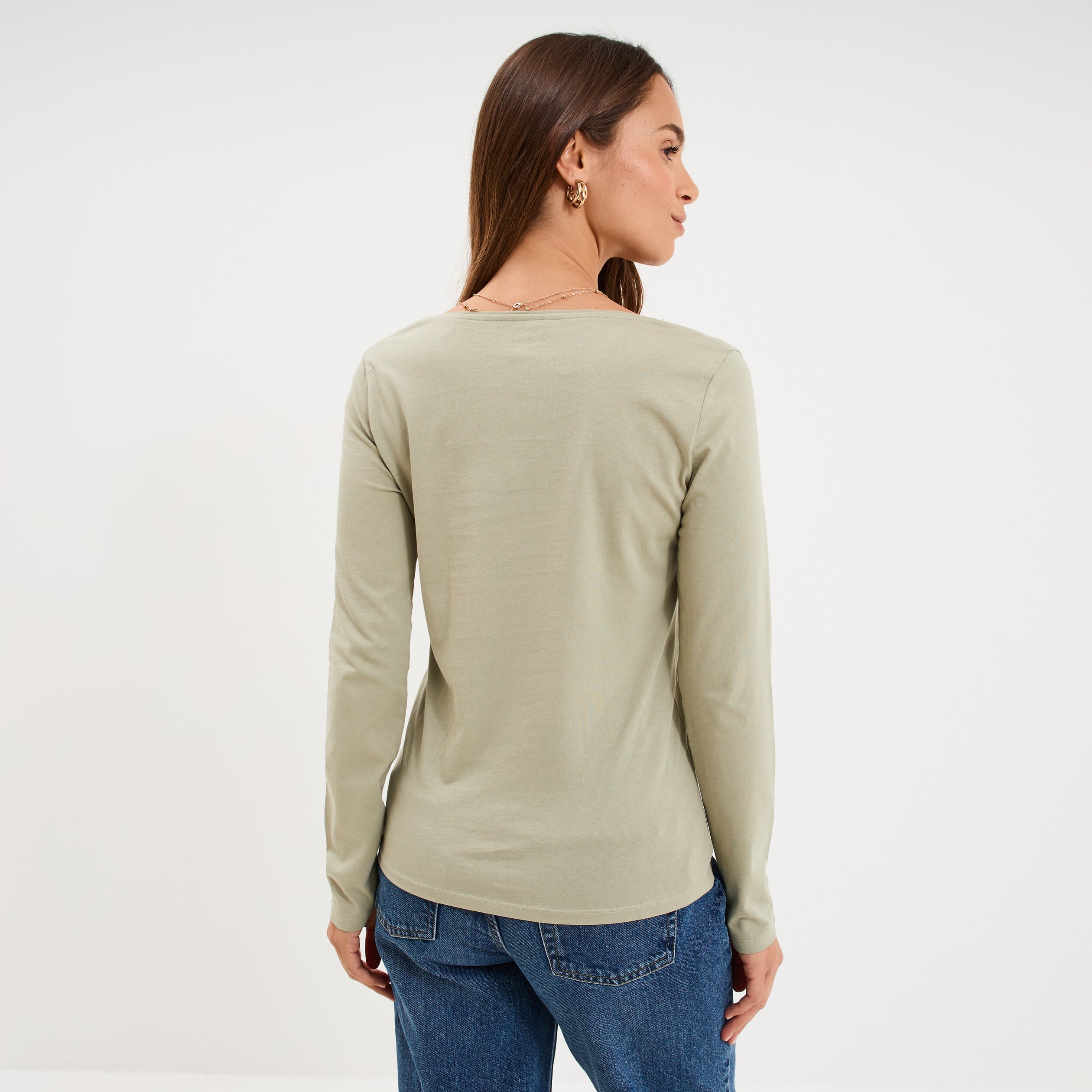 T-shirt manches longues vert kaki femme