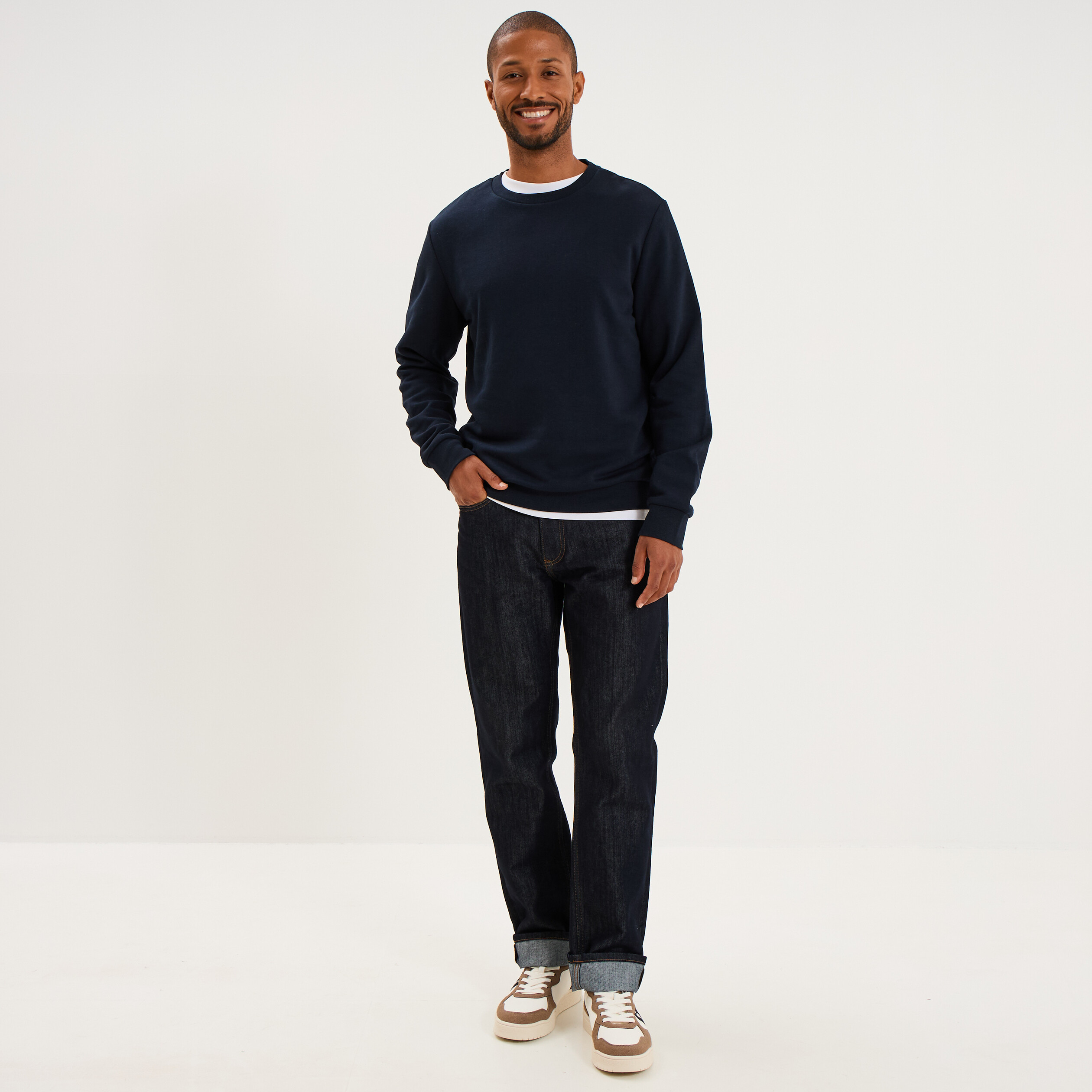 Sweat molleton col rond bleu marine homme
