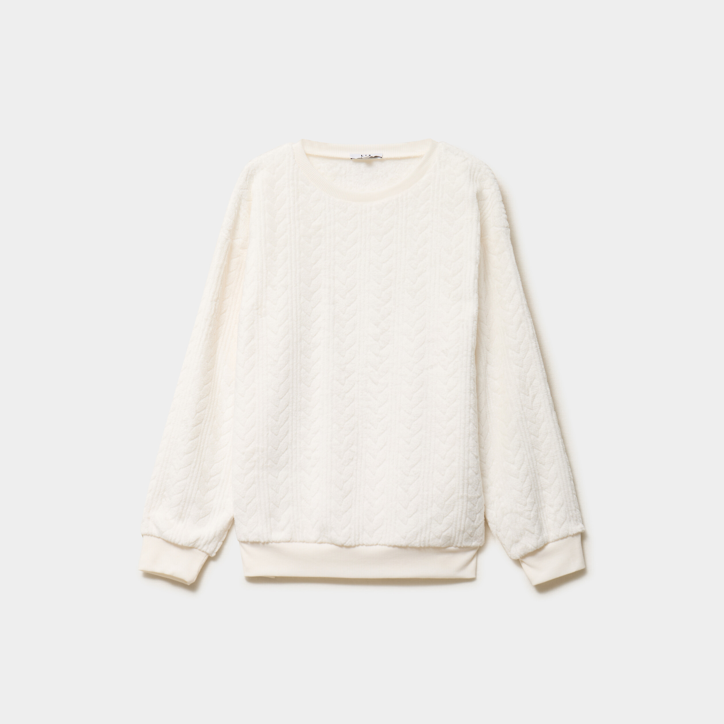 Haut de pyjama sweat polaire torsad&eacute; blanc femme