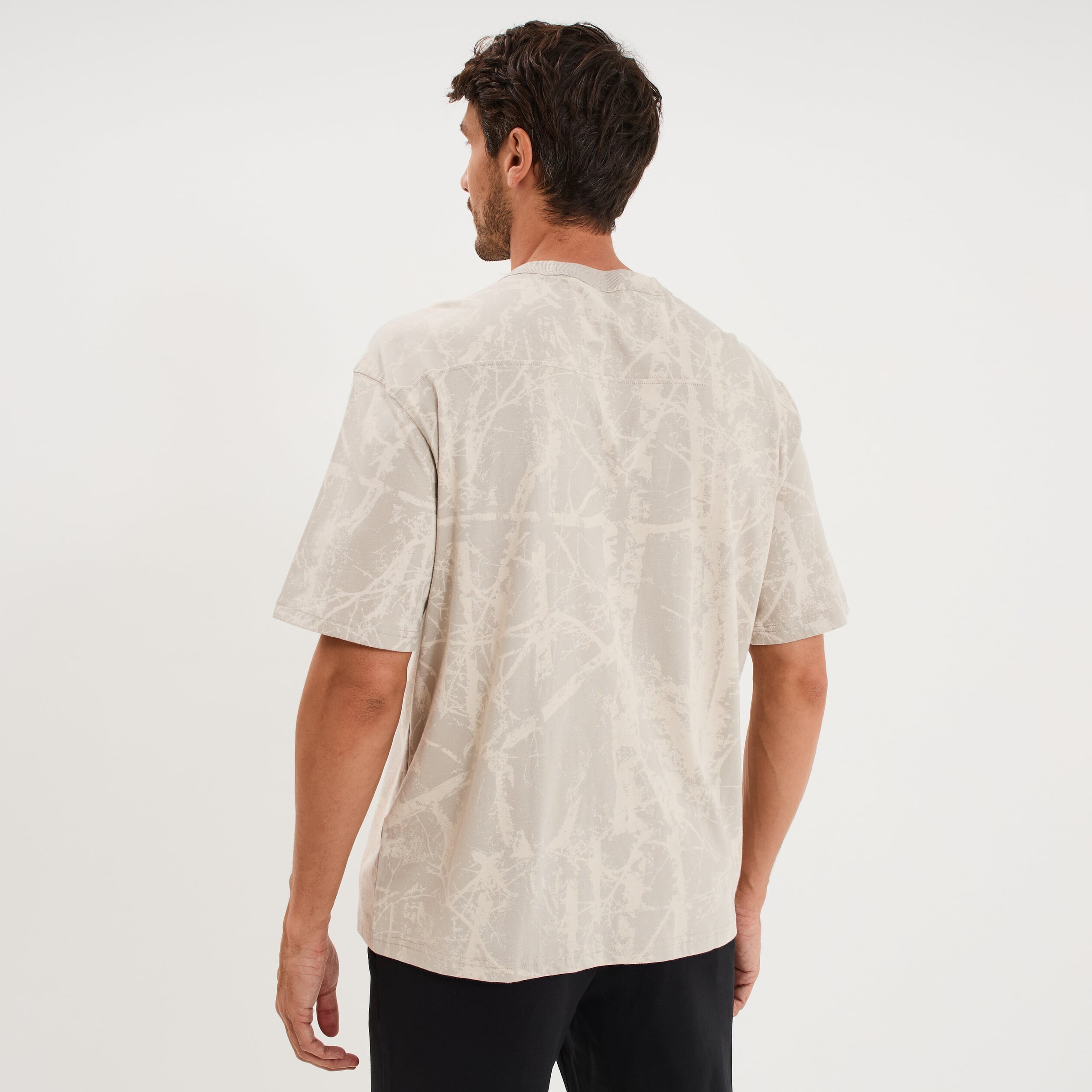 T-shirt col rond manches courtes coton gris clair homme