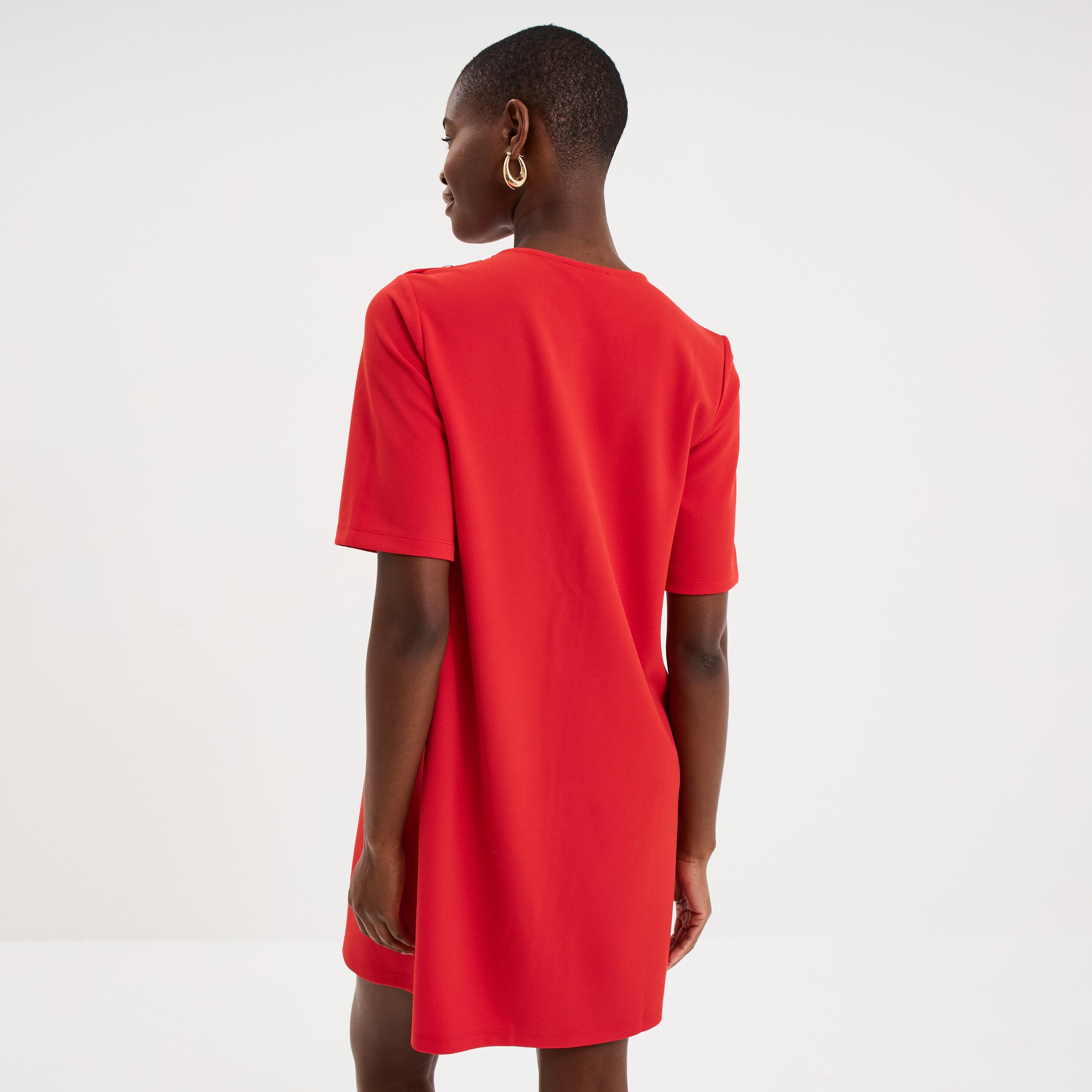 Robe droite cr&ecirc;pe manches courtes rouge femme