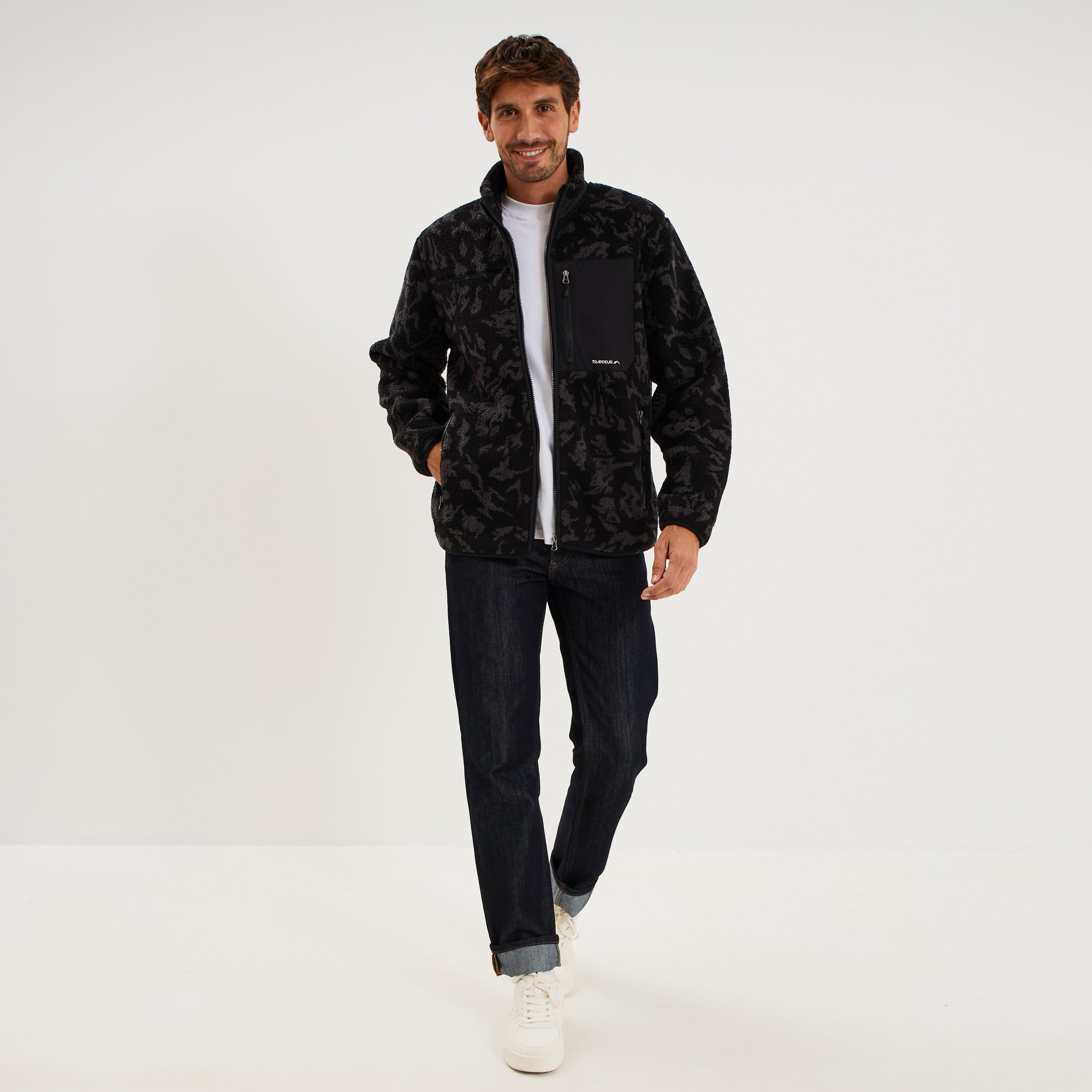 Veste effet sherpa zipp&eacute;e 3 poches noir homme