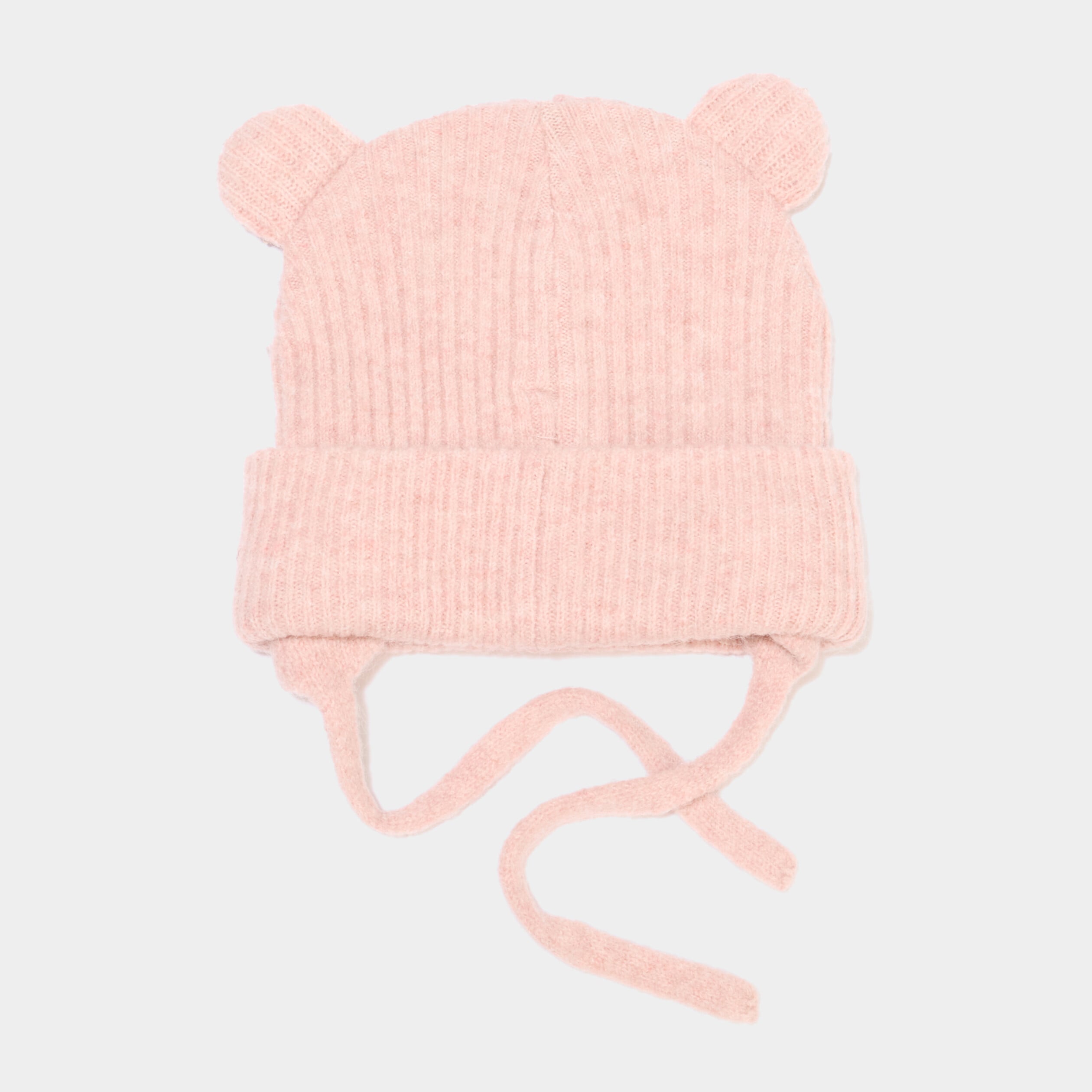 Bonnet avec cordons rose b&eacute;b&eacute;