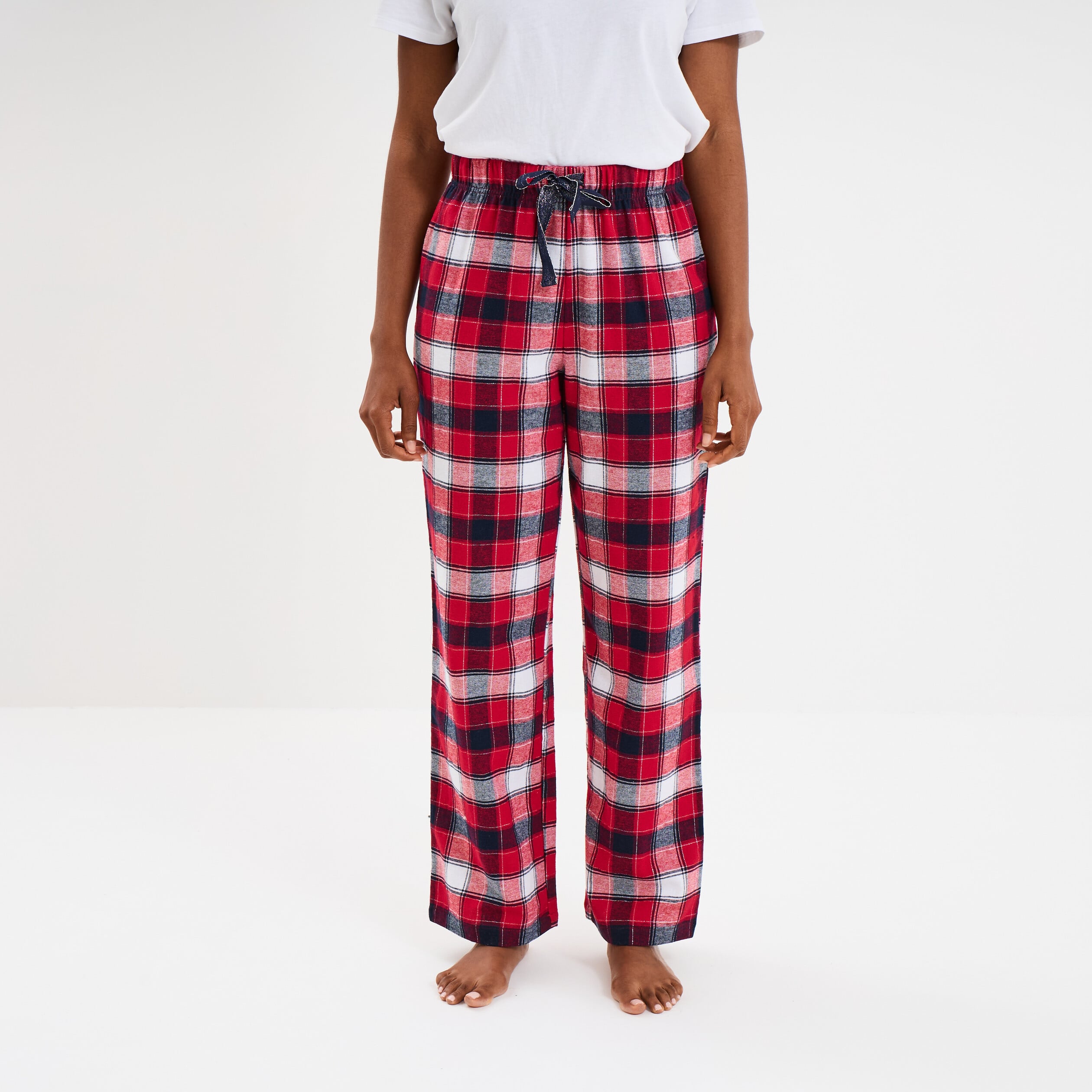 Pantalon de pyjama en coton ajusable rouge femme