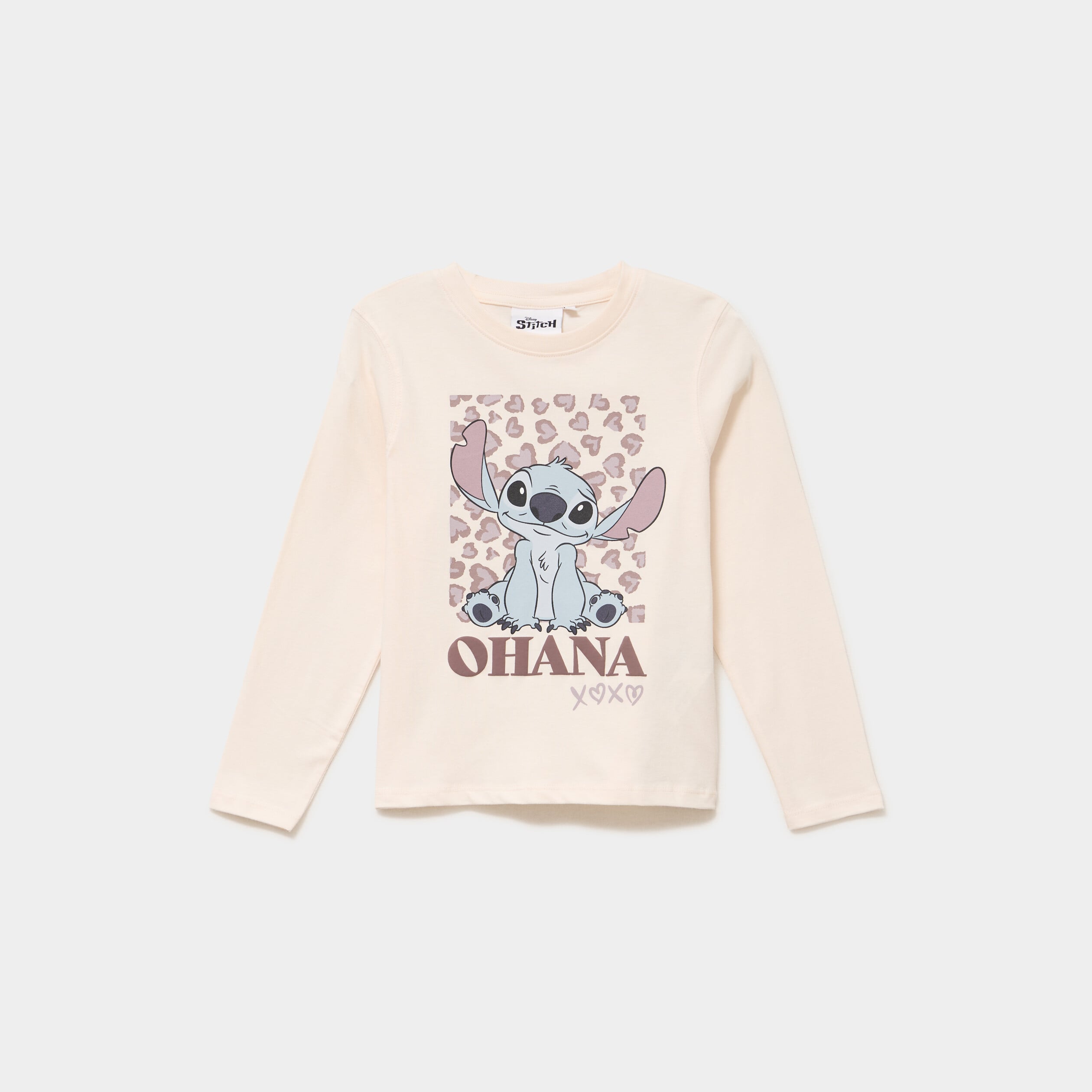 T-shirt col rond manches longues Stitch beige fille