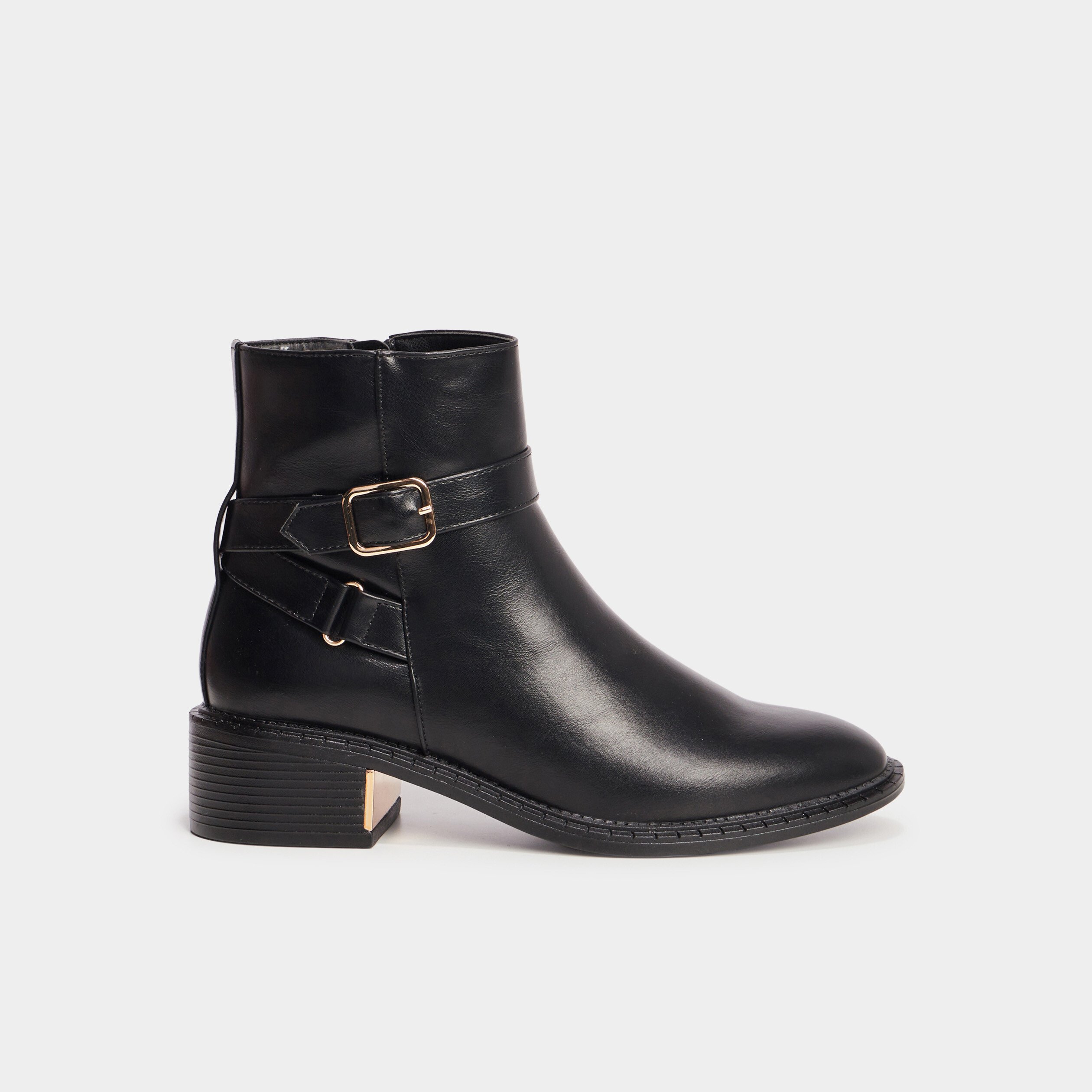 bottines a talons zippees avec boucles noir femme Bottines à talons zippées avec boucles noir femme