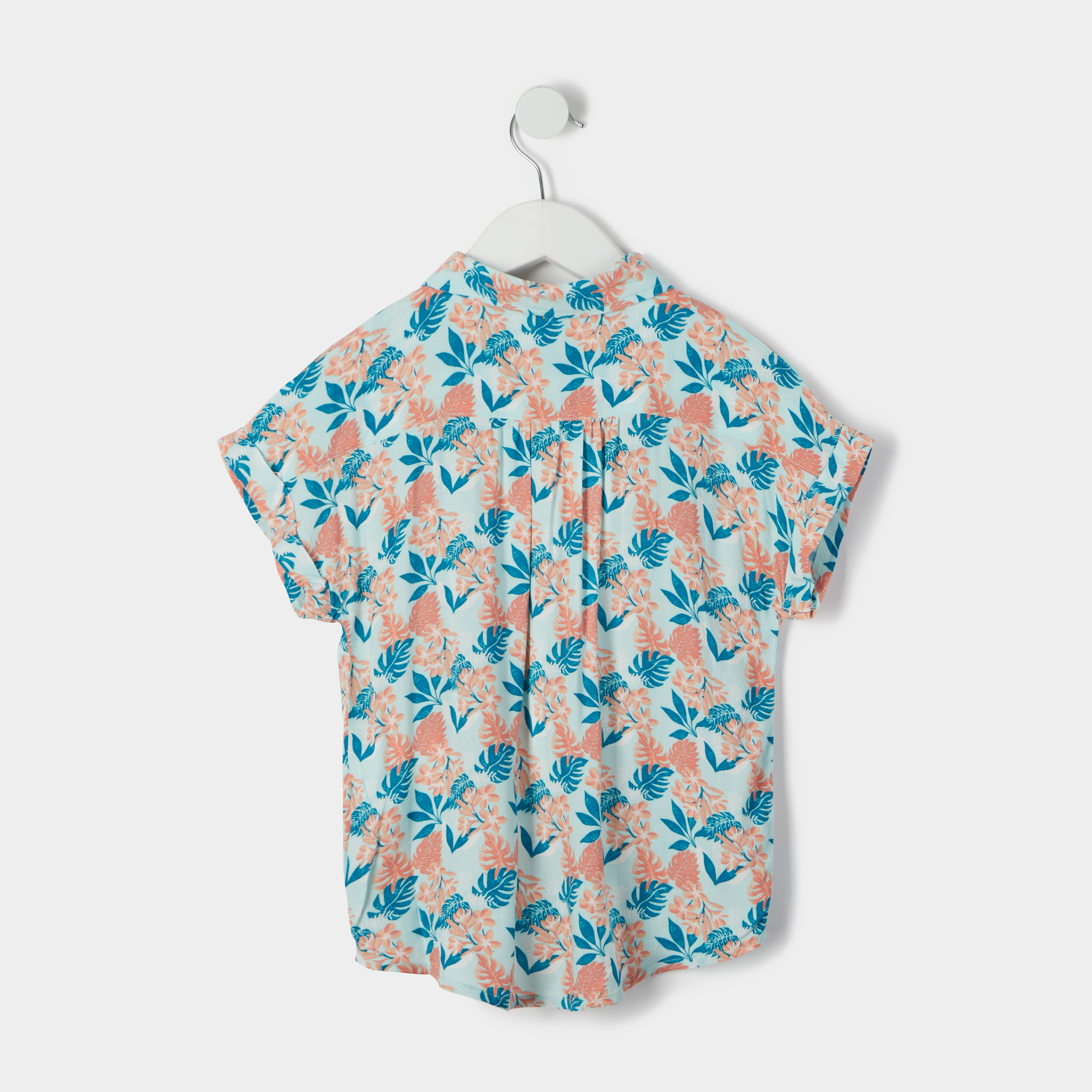 Chemise manches courtes nouée bleu turquoise fille