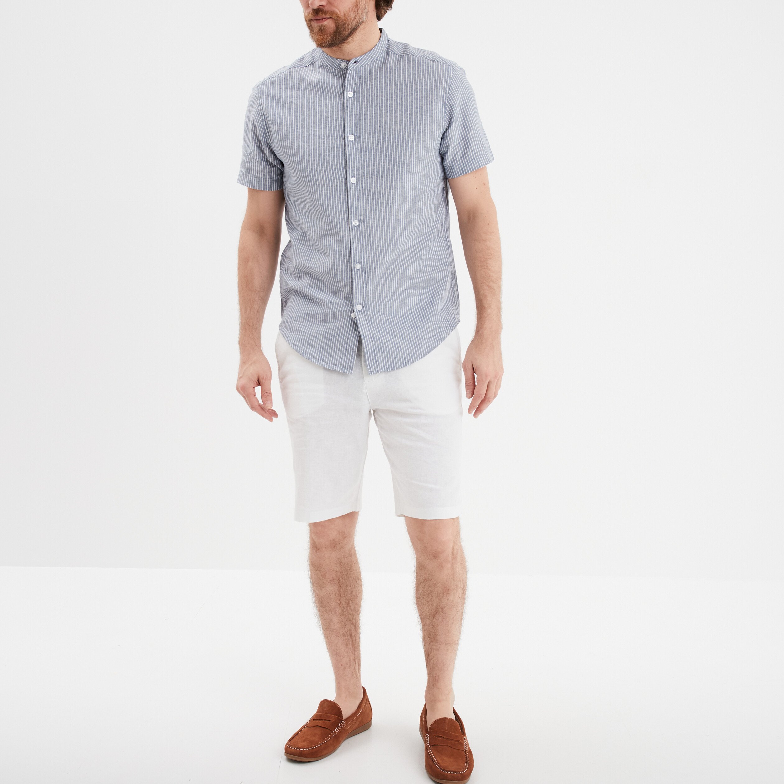 chemise col mao manches courtes bleu homme Chemise col mao manches courtes bleu homme
