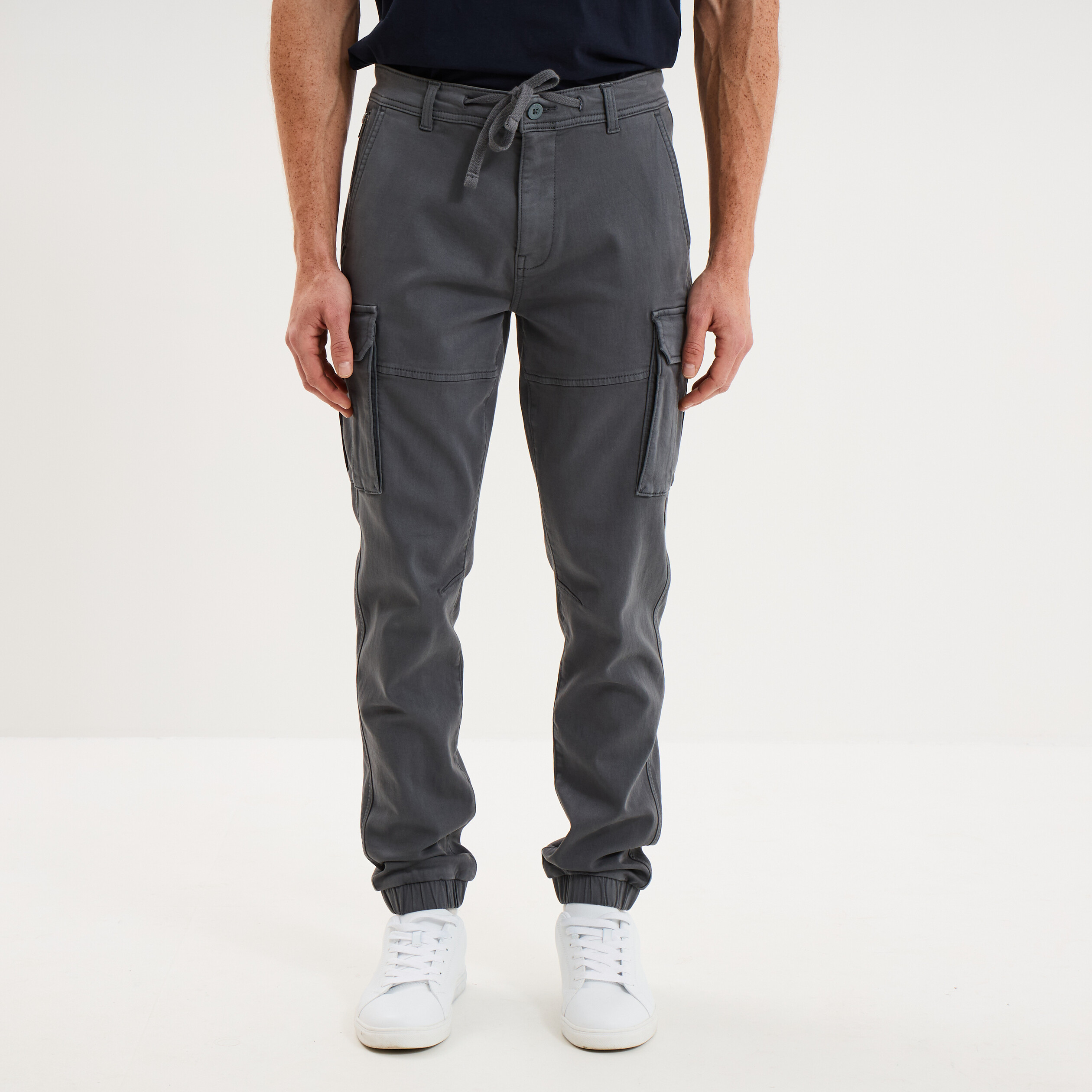 Pantalon cargo slim stretch vert fonc&eacute; homme