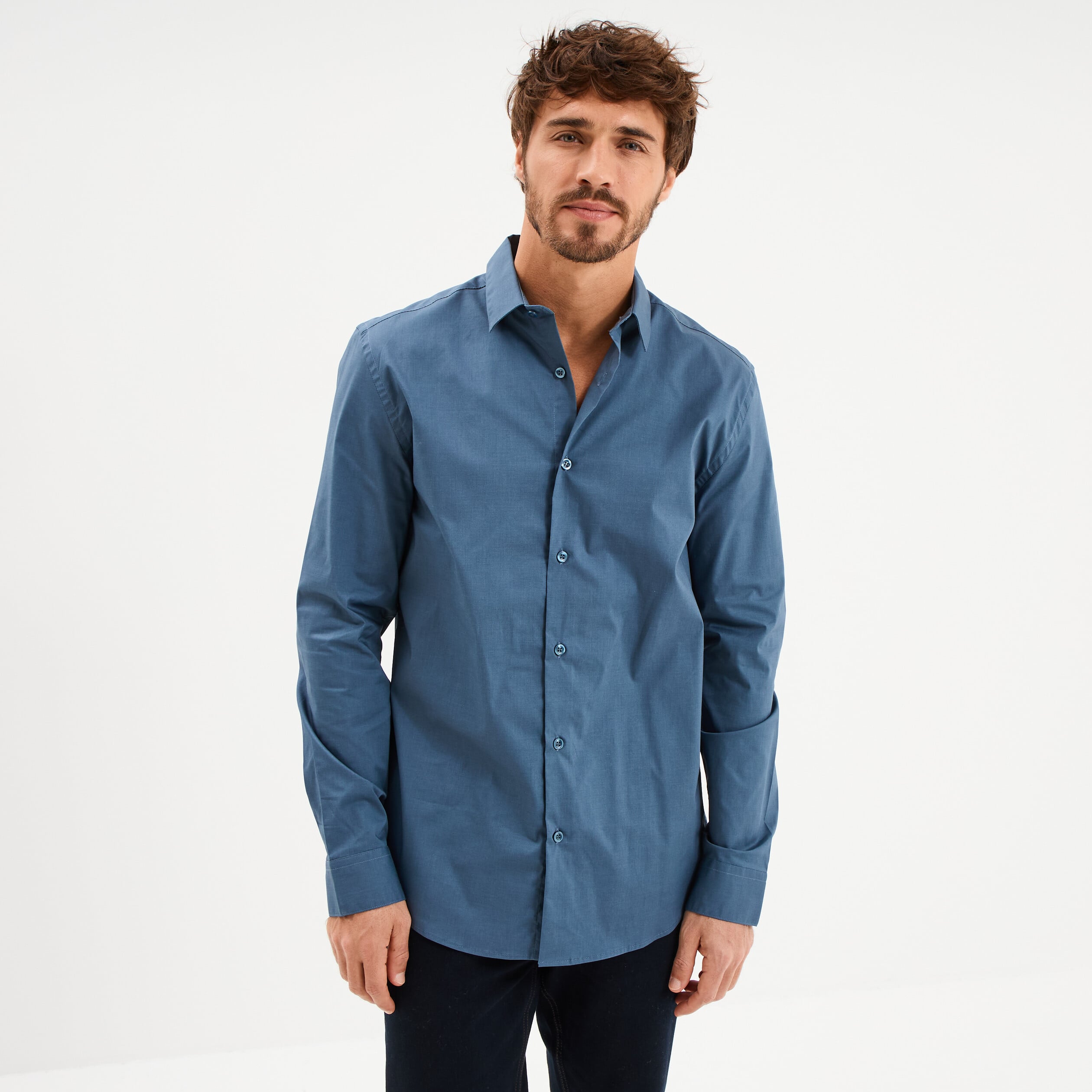 Chemise stretch manches longues bleu gris homme