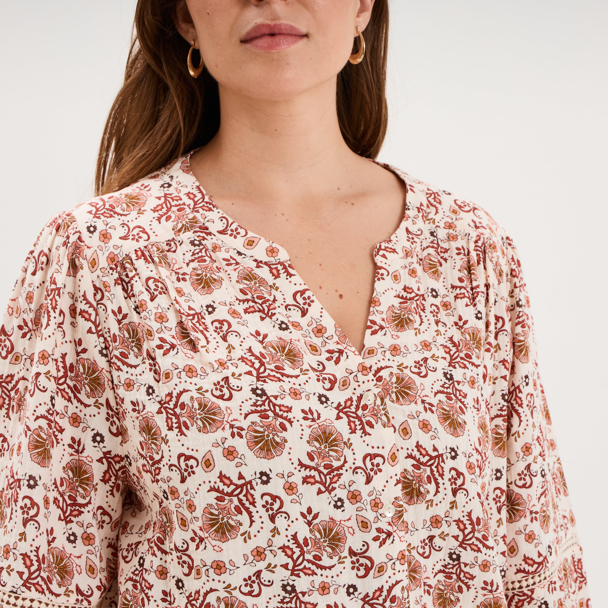 Blouse droite manches longues coton ecru femme grande taille