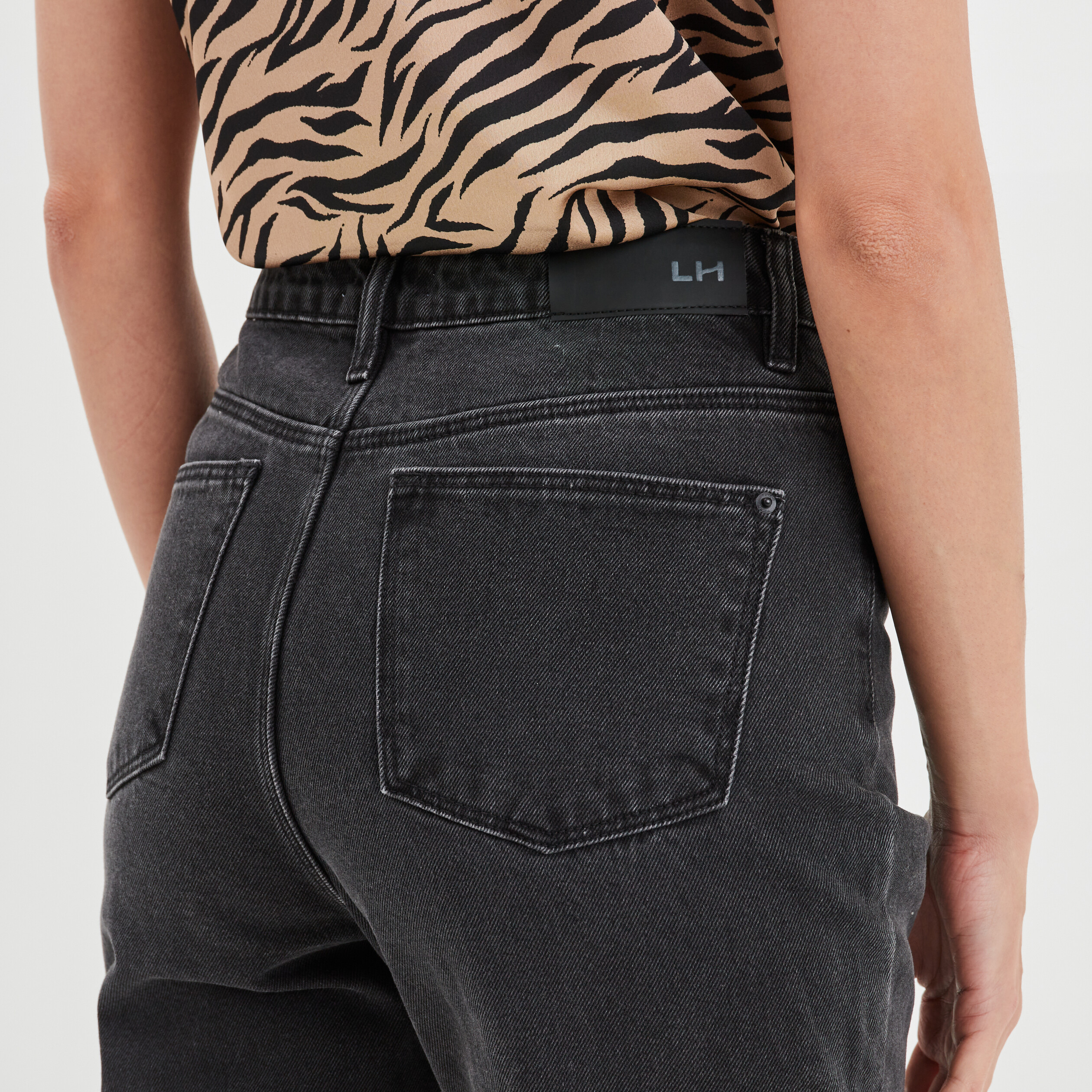 Jeans mom taille haute 7/8ème coton denim noir femme