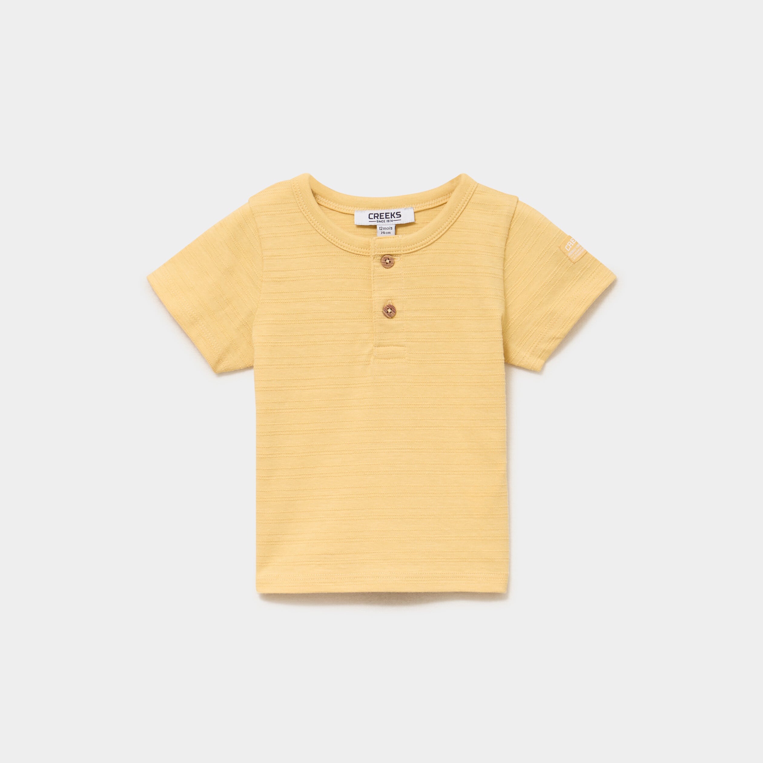 T-shirt col tunisien manches courtes jaune b&eacute;b&eacute; gar&ccedil;on