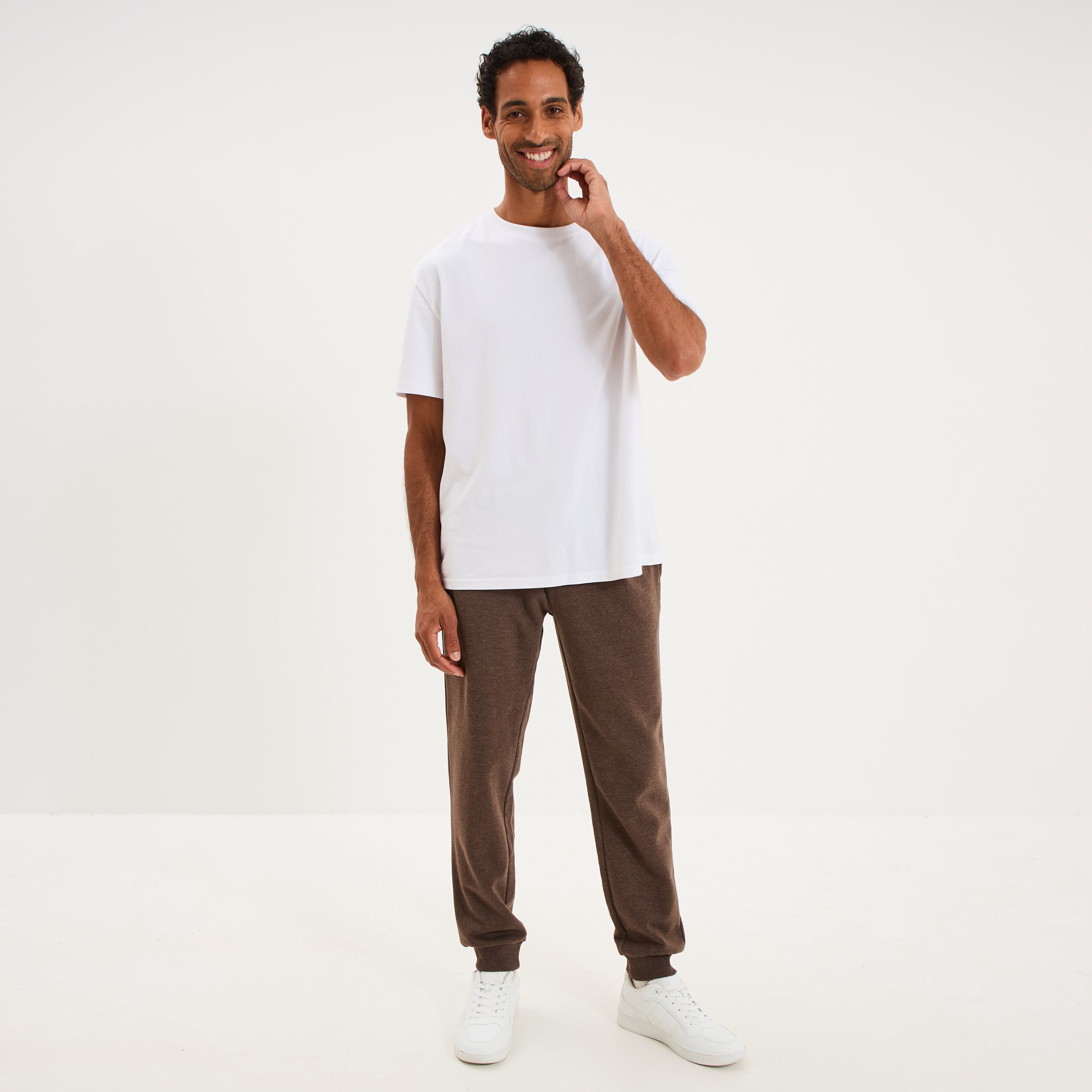 Pantalon jogging droit molleton marron chocolat homme