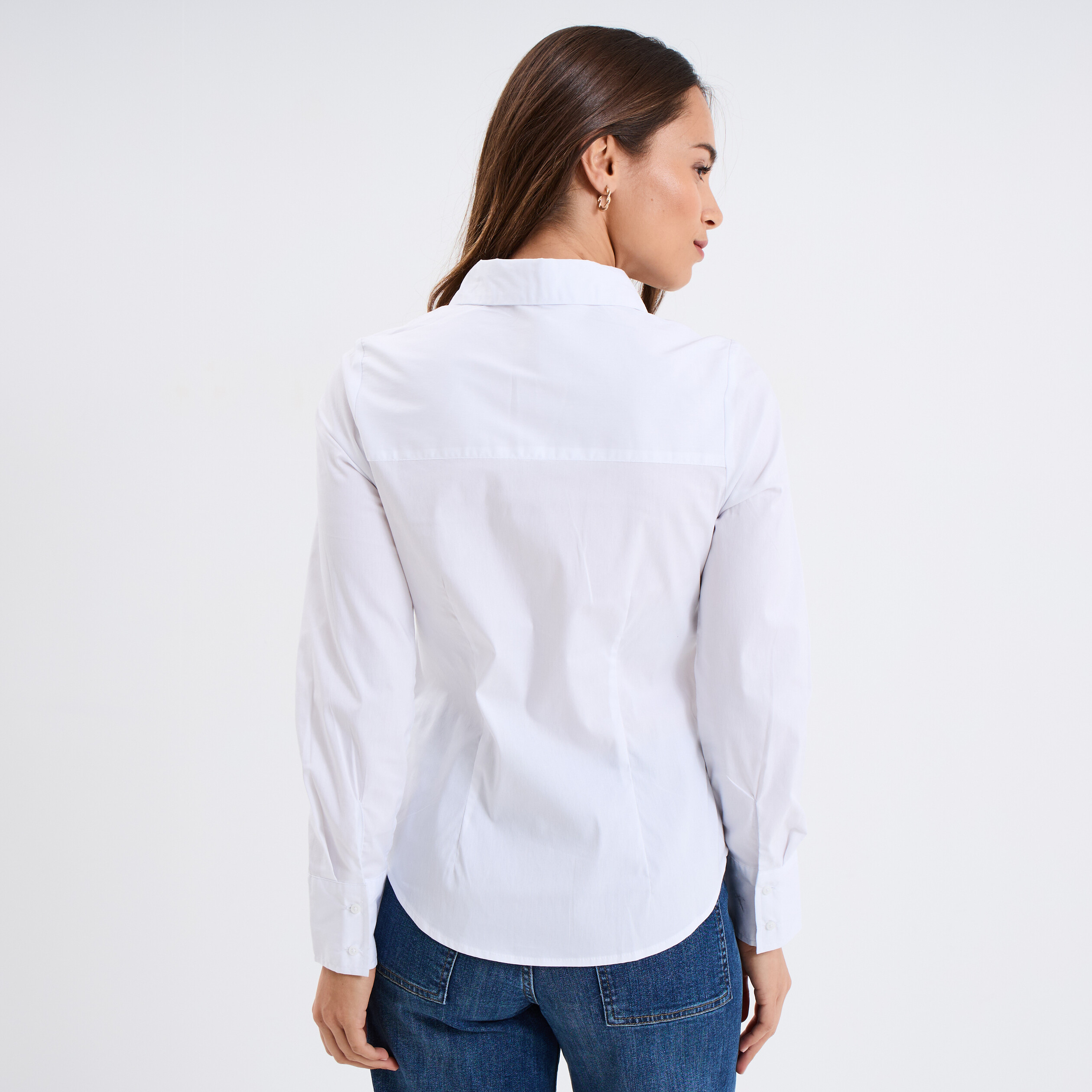 chemise cintree en popeline stretch blanc femme Chemise cintrée en popeline stretch blanc femme