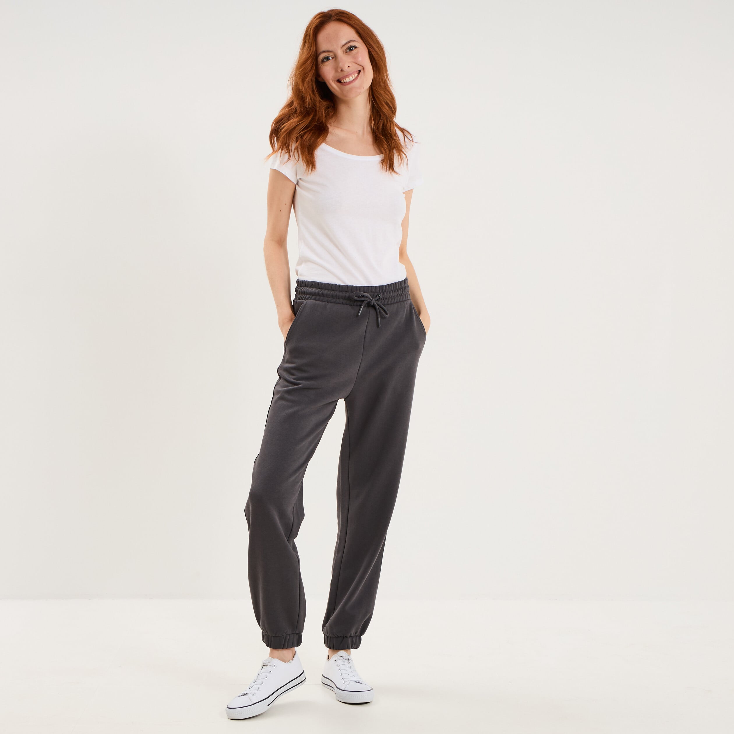 Pantalon de jogging molletonn&eacute; gris fonc&eacute; femme