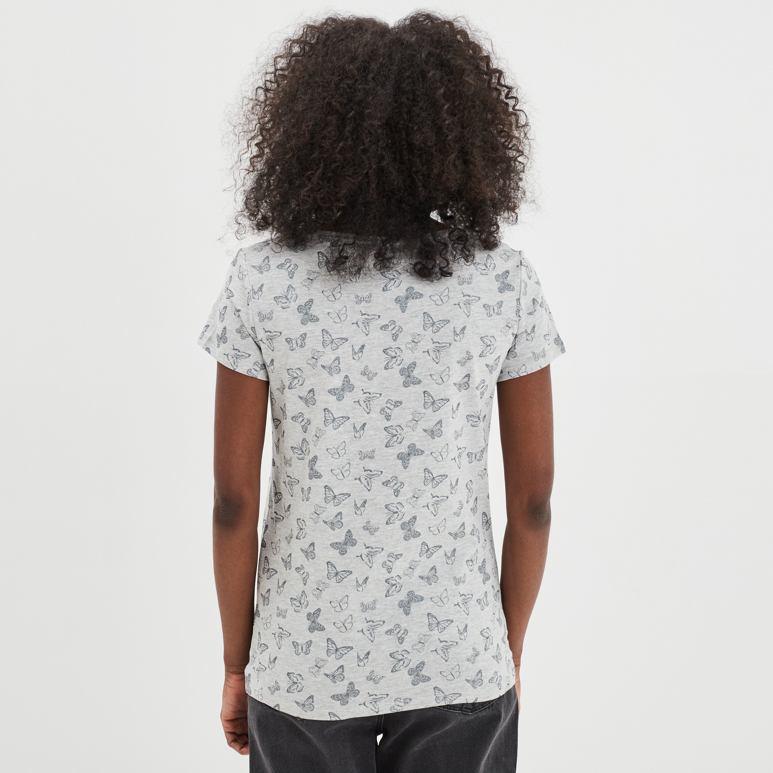 t shirt coton imprime coupe ajustee gris clair femme T-shirt coton imprimé coupe ajustée gris clair femme