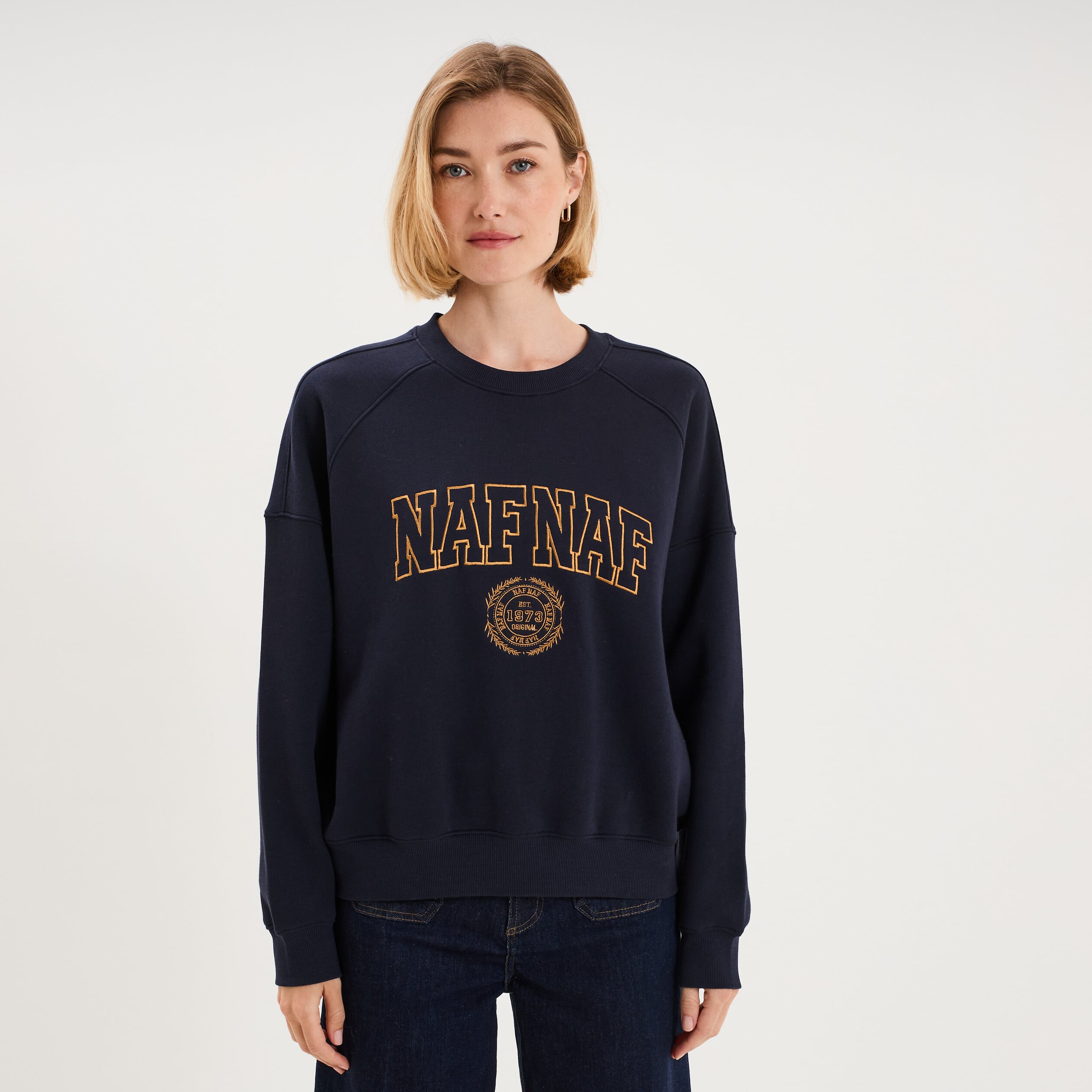 Sweat oversize logo NAF NAF brod&eacute; bleu fonc&eacute; femme