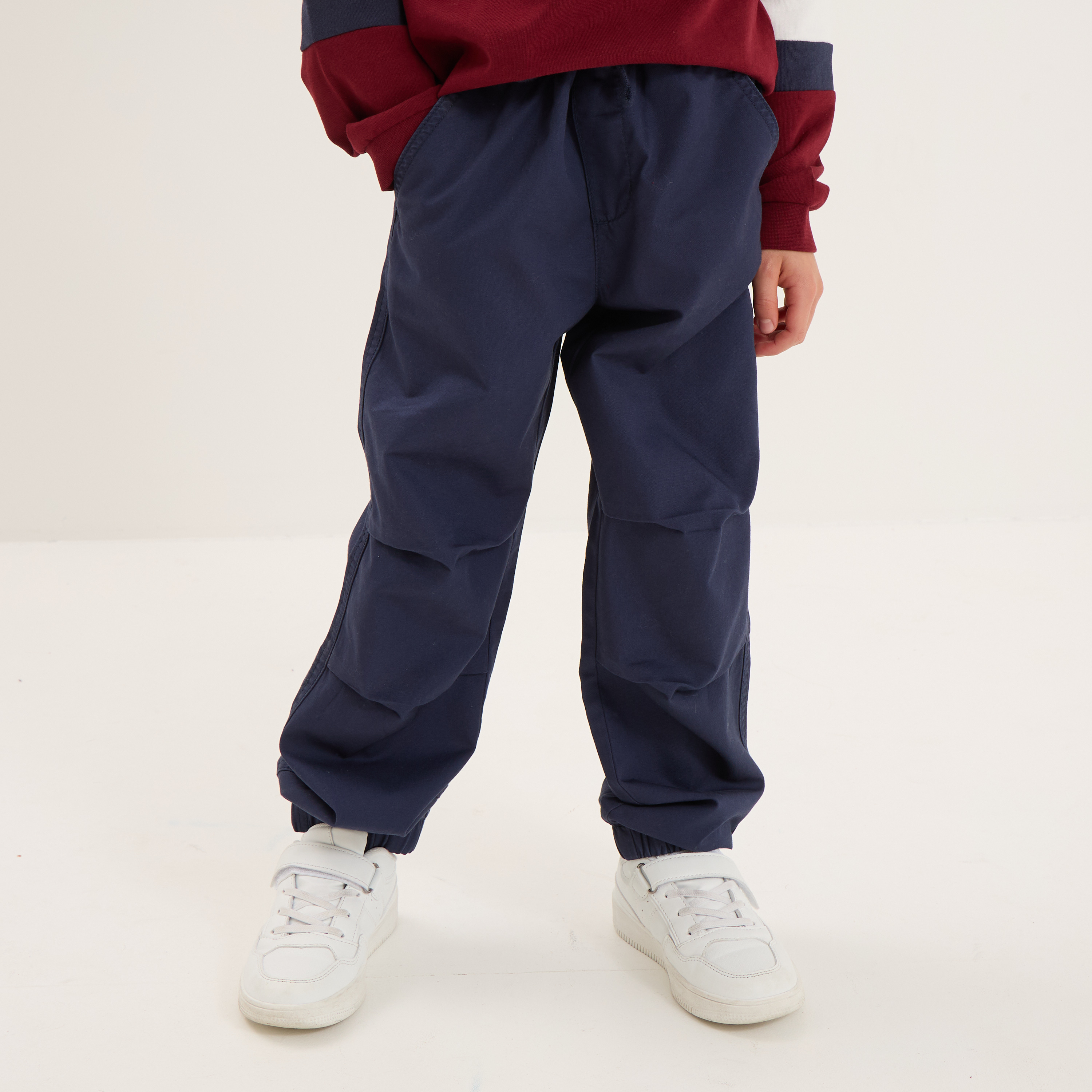pantalon battle taille elastiquee coton bleu marine garcon Pantalon battle taille élastiquée coton bleu marine garçon